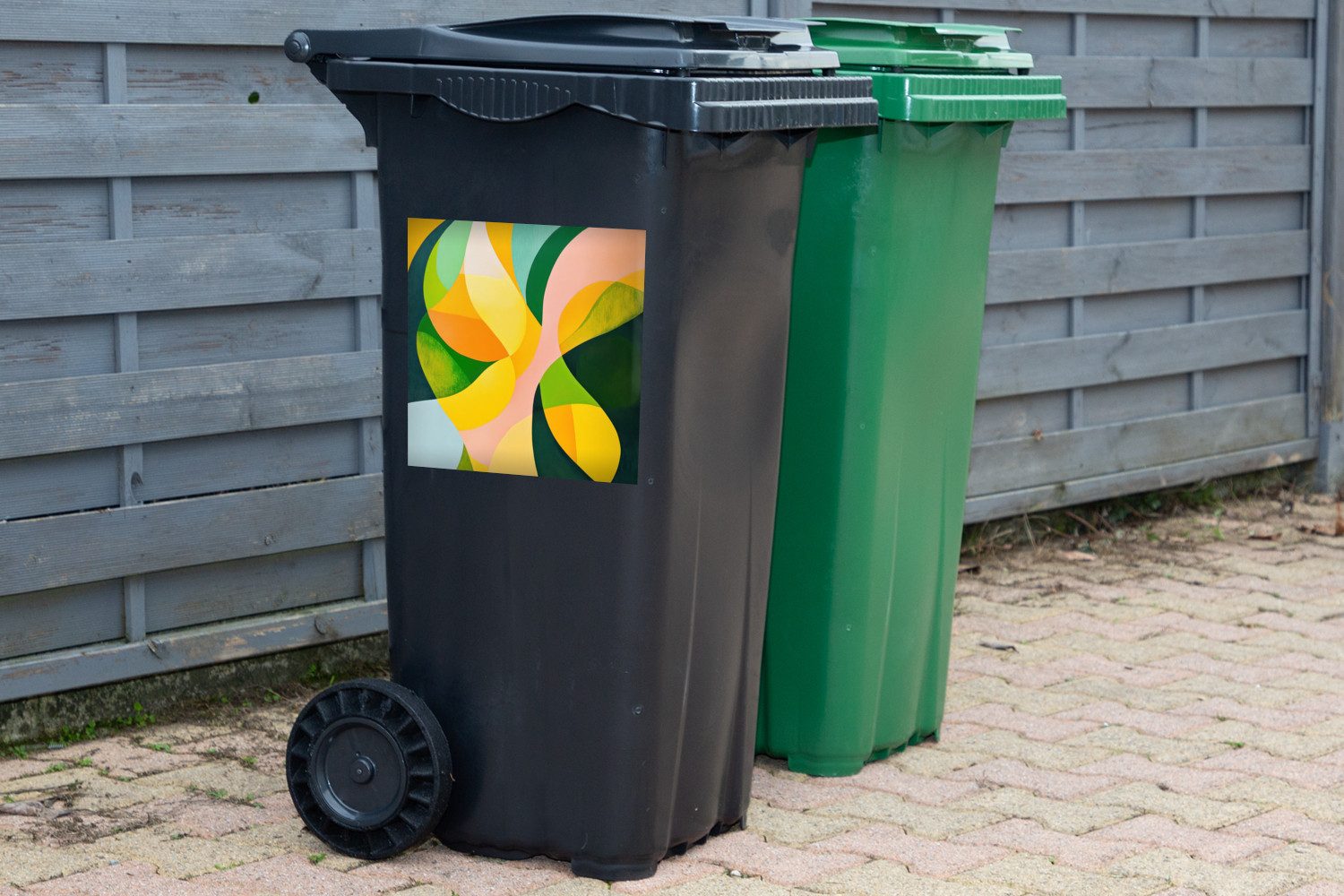 MuchoWow Wandsticker Abstrakt - Gelb - Rosa - Grün (1 St), Mülltonnen-Aufkleber, Mülleimer, Mülltonne, Sticker, 40x40 cm