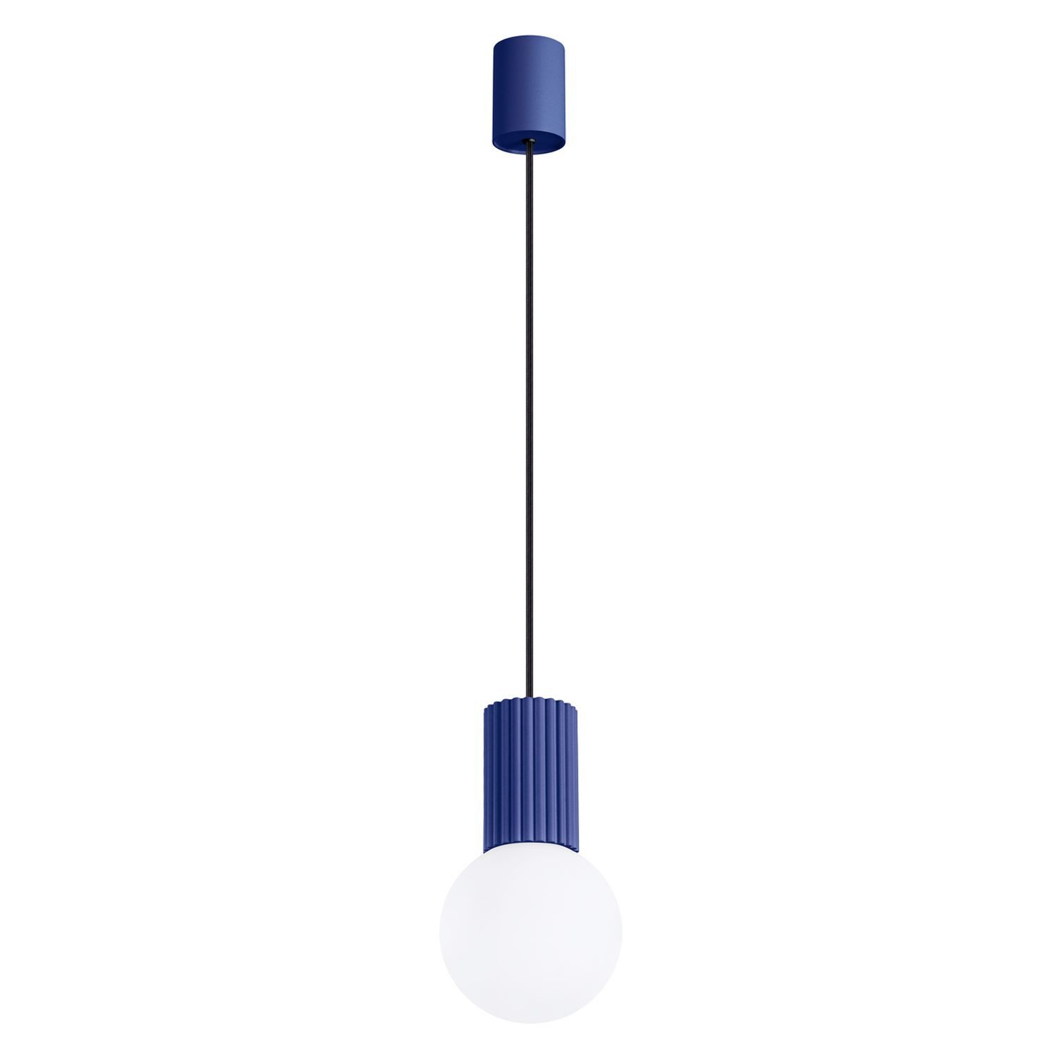 Licht-Erlebnisse Pendelleuchte DELOR, ohne Leuchtmittel, Marineblau G9 Kugel Ø12 cm rund Glas Aluminium Küche blendarm