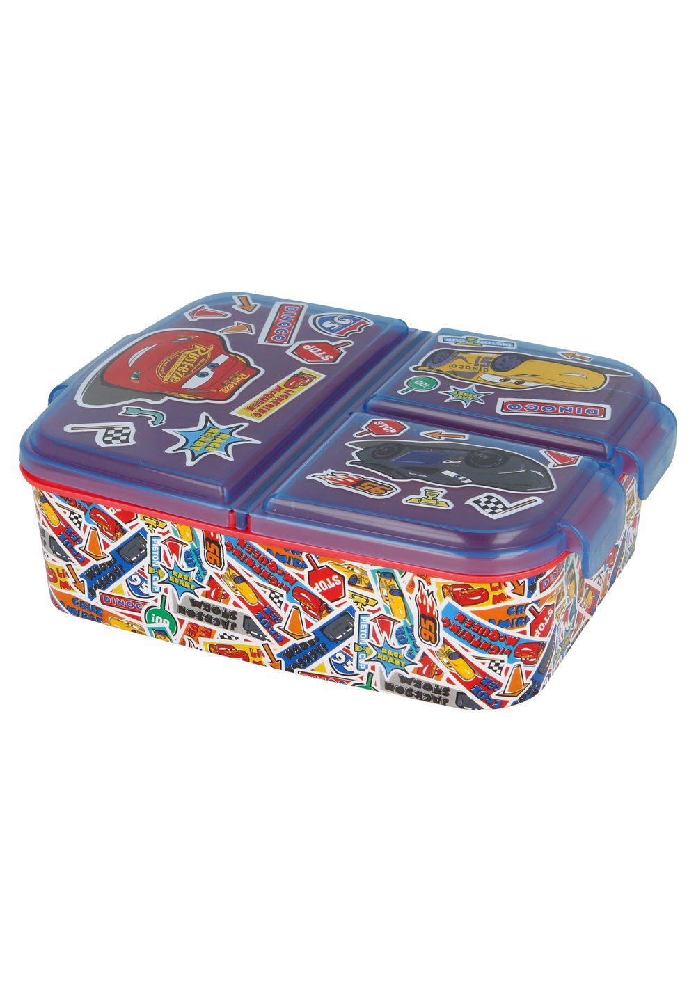 Disney Cars Lunchbox Brotdose Lightning McQueen Rusteze, Vesperdose mit 3 Fächern BPA-frei