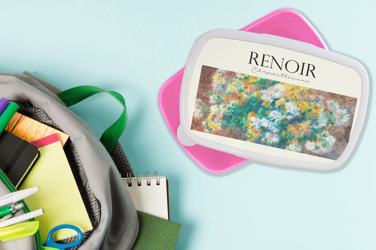 Kinder, Brotdose - Kunststoff, Mädchen, Snackbox, Brotbox Blumenstrauß, Gemälde Renoir Kunststoff für (2-tlg), MuchoWow Erwachsene, Lunchbox - rosa