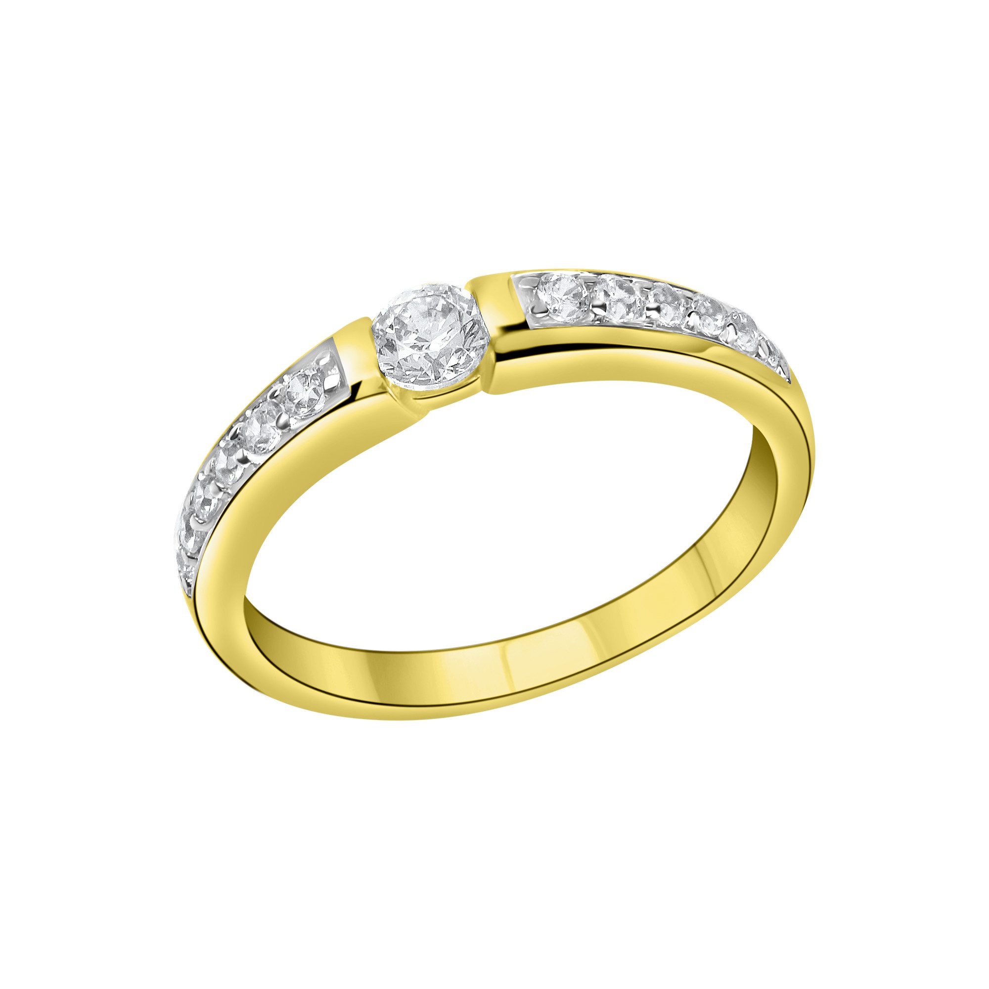 Fingerring 375/- Gelbgold teil rhodiniert Zirkonia