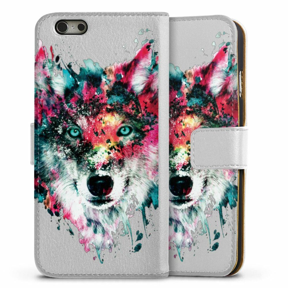 DeinDesign Handyhülle Riza Peker Wolf bunt Wolve ohne Hintergrund, Apple iPhone 6 Hülle Handy Flip Case Wallet Cover Handytasche Leder