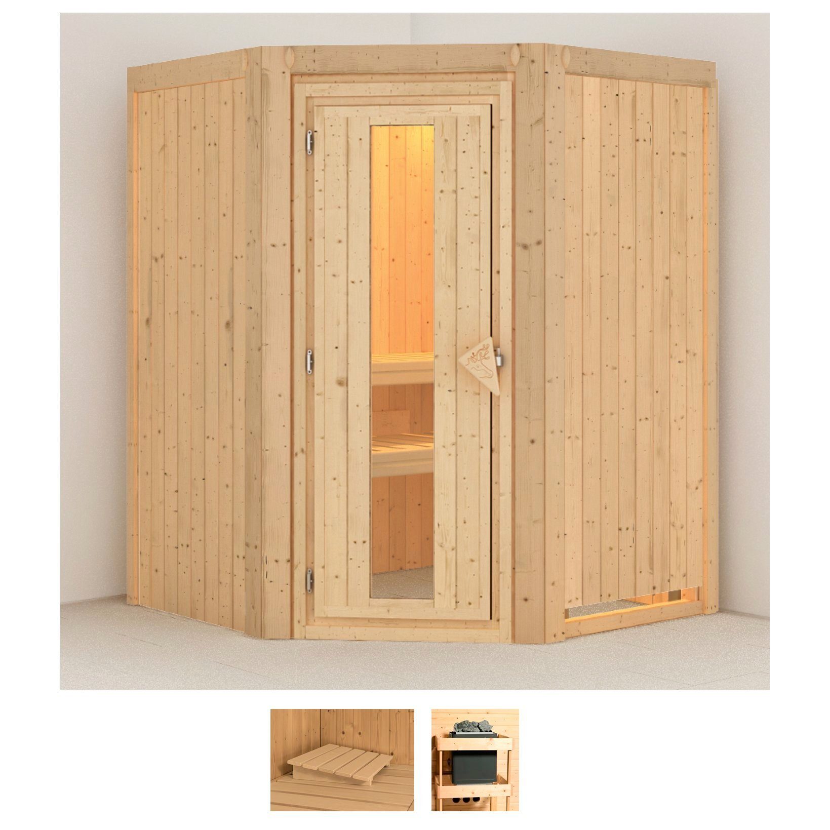 Karibu Sauna Larin, BxTxH: 151 x 151 x 198 cm, 68 mm, (Set) ohne Ofen