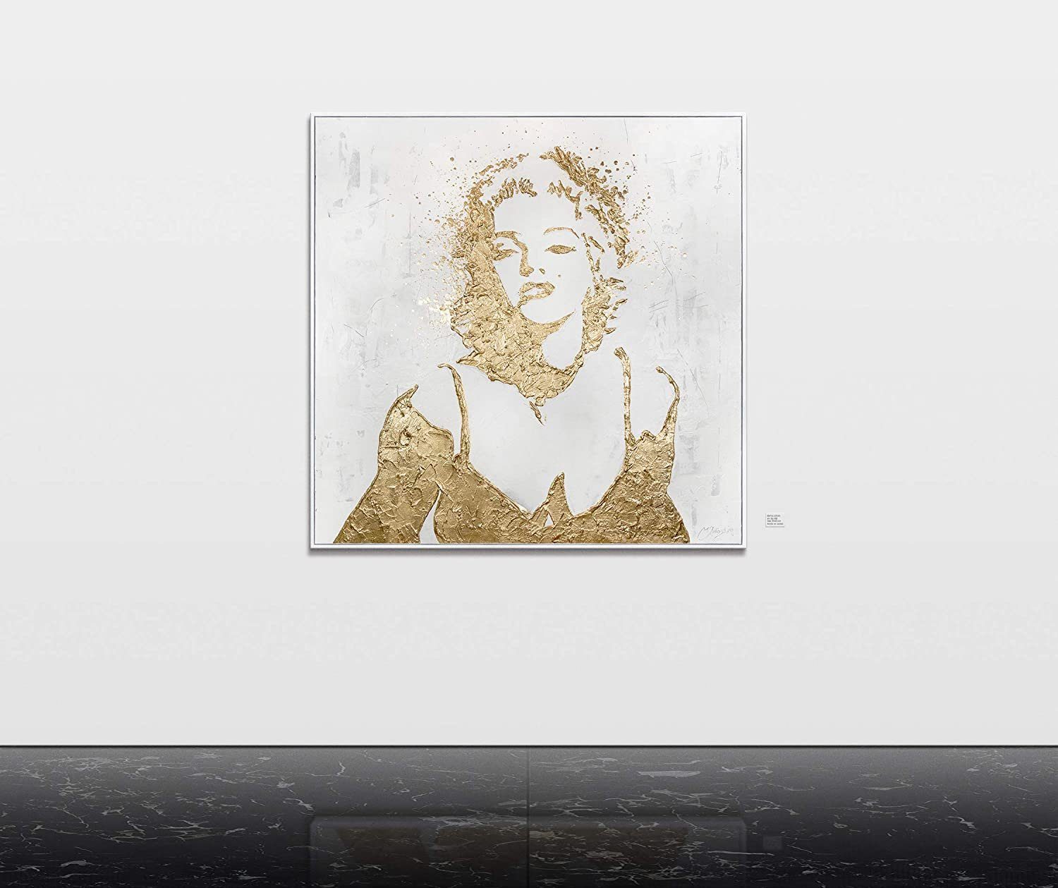 Gold Abstrakt Rahmen auf mit Monroe, YS-Art Leinwand Handgemalt Monroe Menschen, Gemälde Marilyn Bild