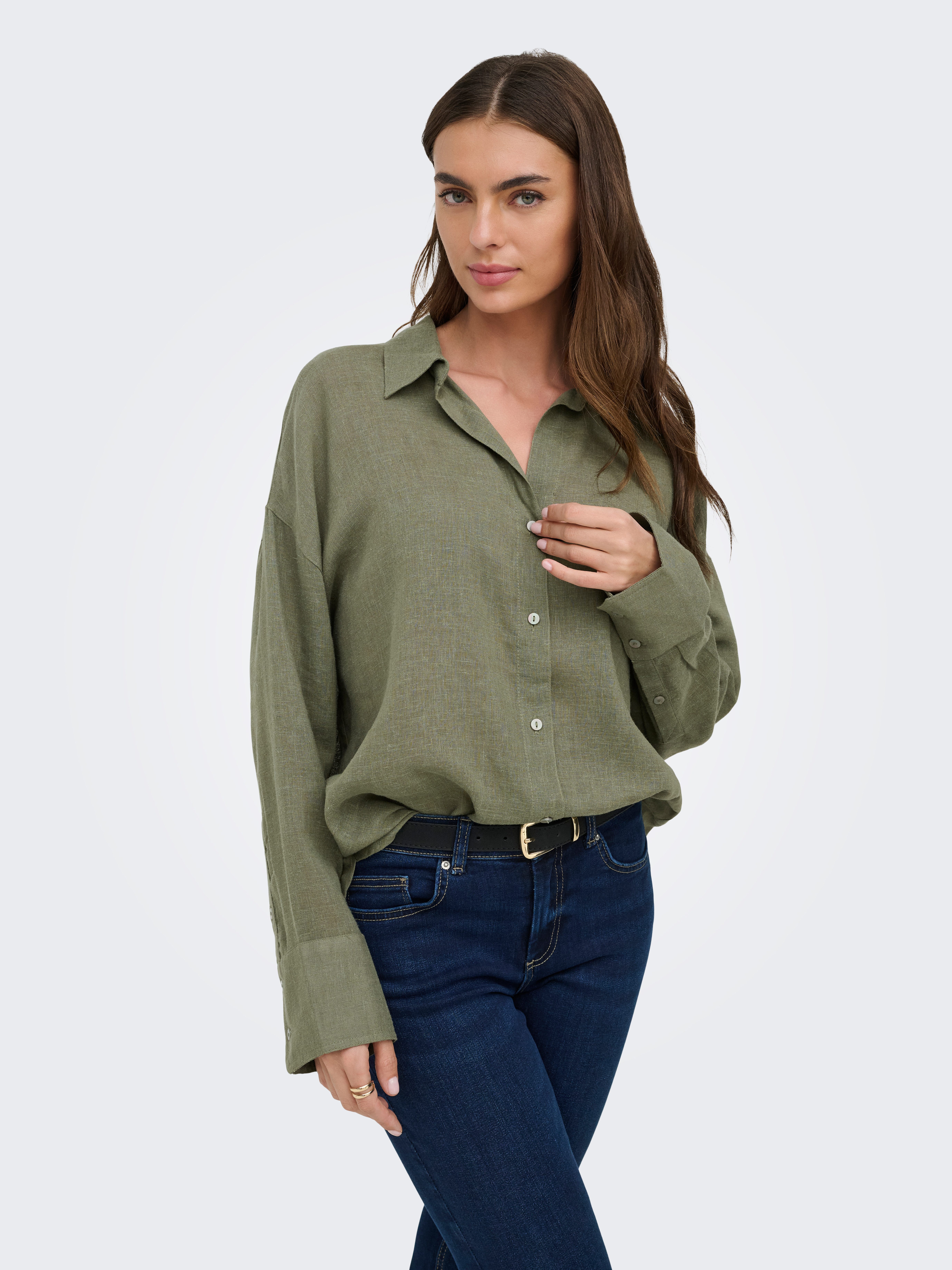 ONLY Hemdbluse ONLBRUXELLES V- LS LIN BL SHIRT PNT NOOS mit Leinen – Bild 2 von 5