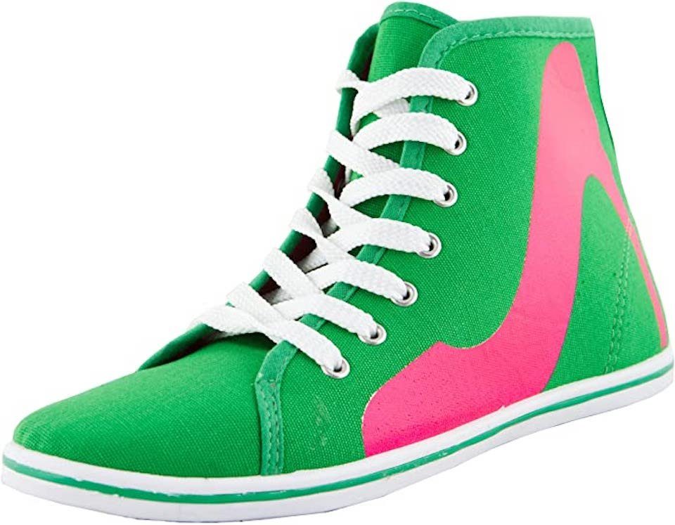 AvaMia Damen Sneaker Schnürschuhe Schuhe Turnschuhe Damenturnschuhe Halbschuhe mit High Heel Aufdruck Sneaker Grün