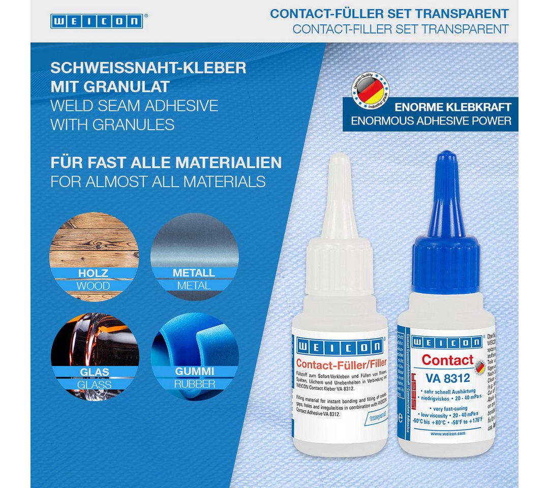 Thumbnail - WEICON Klebstoff WEICON Contact-Füller Set, Spezialfüllstoff + Contact VA 8312, (Set), zum Sofort-Verkleben & Füllen von...