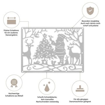 Stanzenshop.de Motivschablone Stanzschablone: Weihnachtsmann, Tiere und Baum im Rahmen