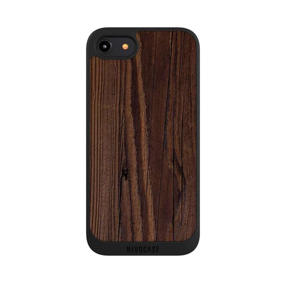 NIVOCASE Handyhülle Holzoptik Holz Nussbaum Maserung Holzlook, Apple iPhone 8 Handyhülle Hülle NIVOpure Case Schwarz