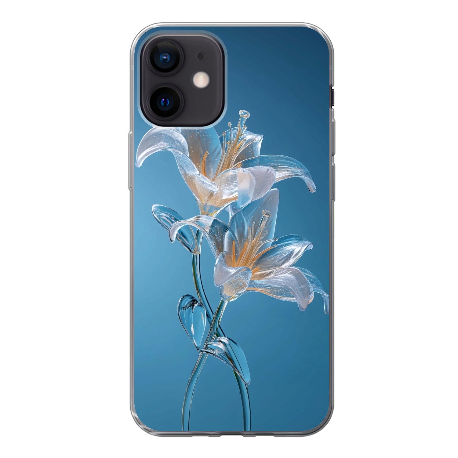 MuchoWow Handyhülle für Apple iPhone 12 Lilien - Blau - Gläser, Smartphone-Bumper, Print, Handy Schutzhülle Dünn