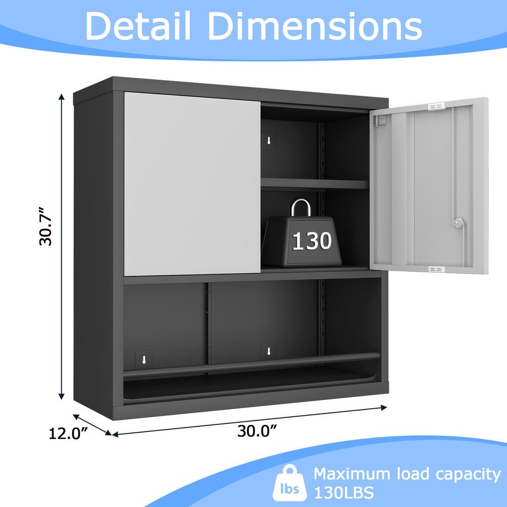Odikalo Hängeschrank Wandhängeschrank Hängevitrine mit zwei Türen (Küchenschrank aus Metall mit verstellbaren Einlegeböden, Aufbewahrungsschrank aus Stahl für Küche, Wohnzimmer, Esszimmer und Büro)