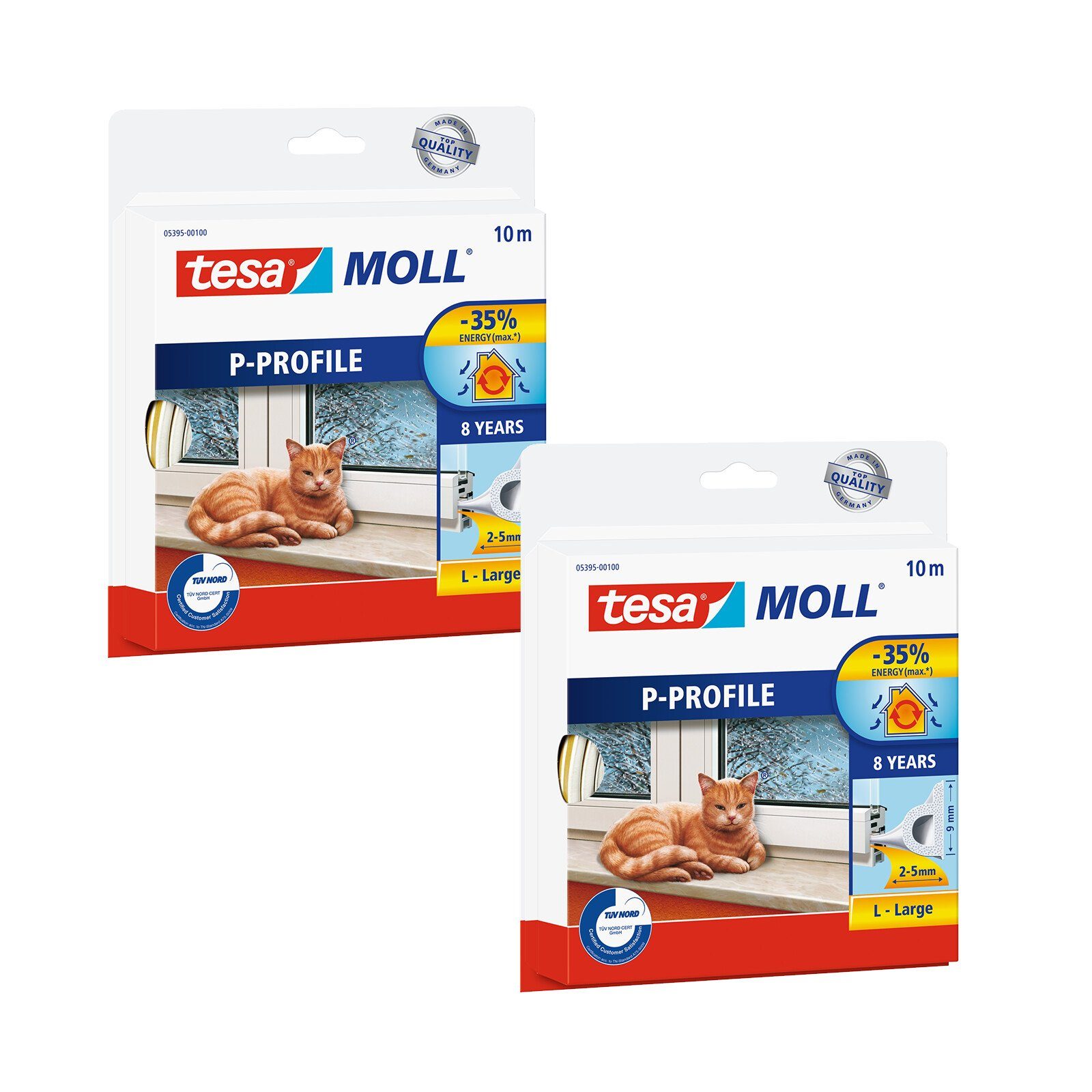 tesa Dichtband tesamoll Fensterdichtung CLASSIC P-Profil (Spar-Set, 2-St) energiesparende Fensterabdichtung - einfache Montage - weiß - 2er pack