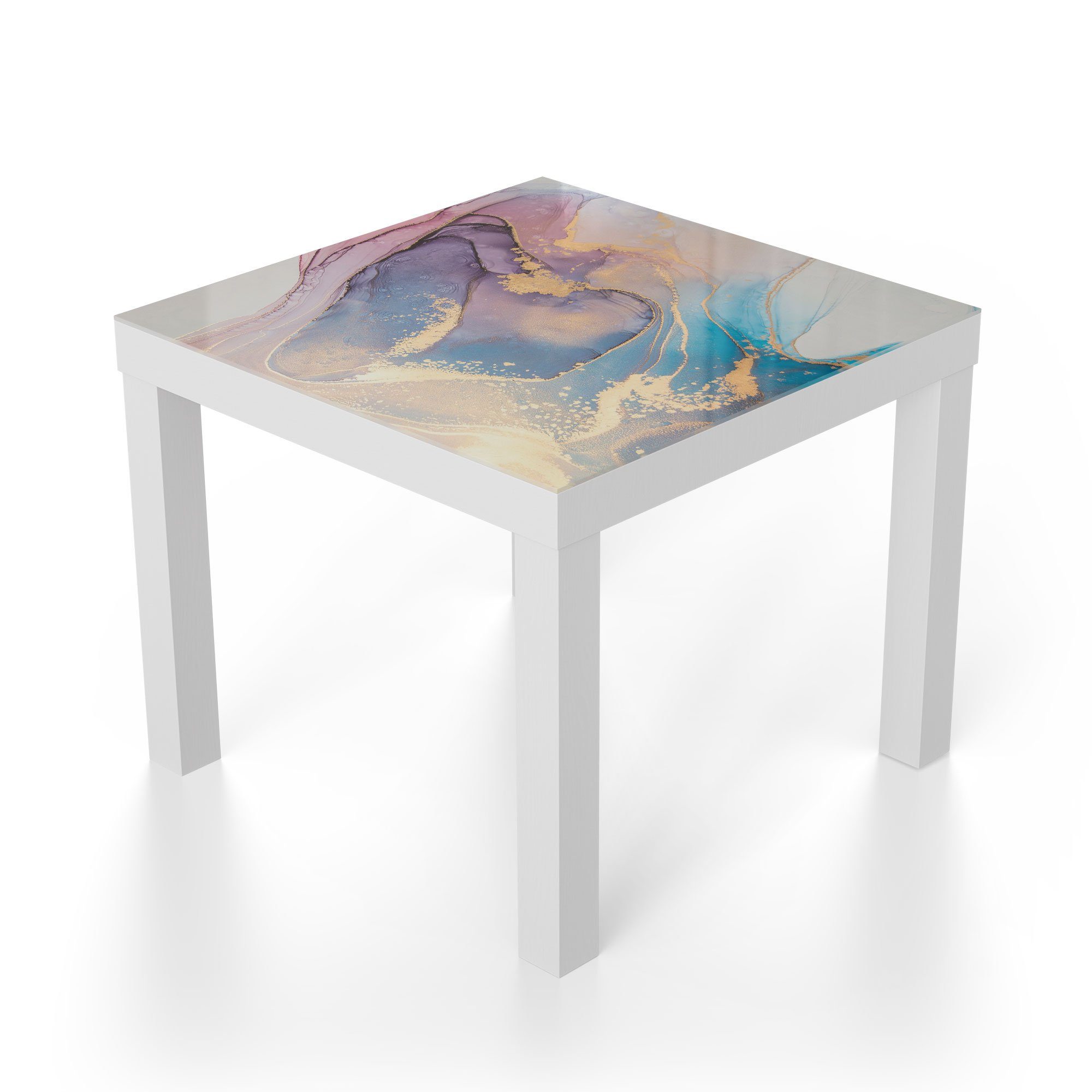 DEQORI Couchtisch 'Marmorgrafik in Pastell', modern Glastisch Weiß Beistelltisch Glas