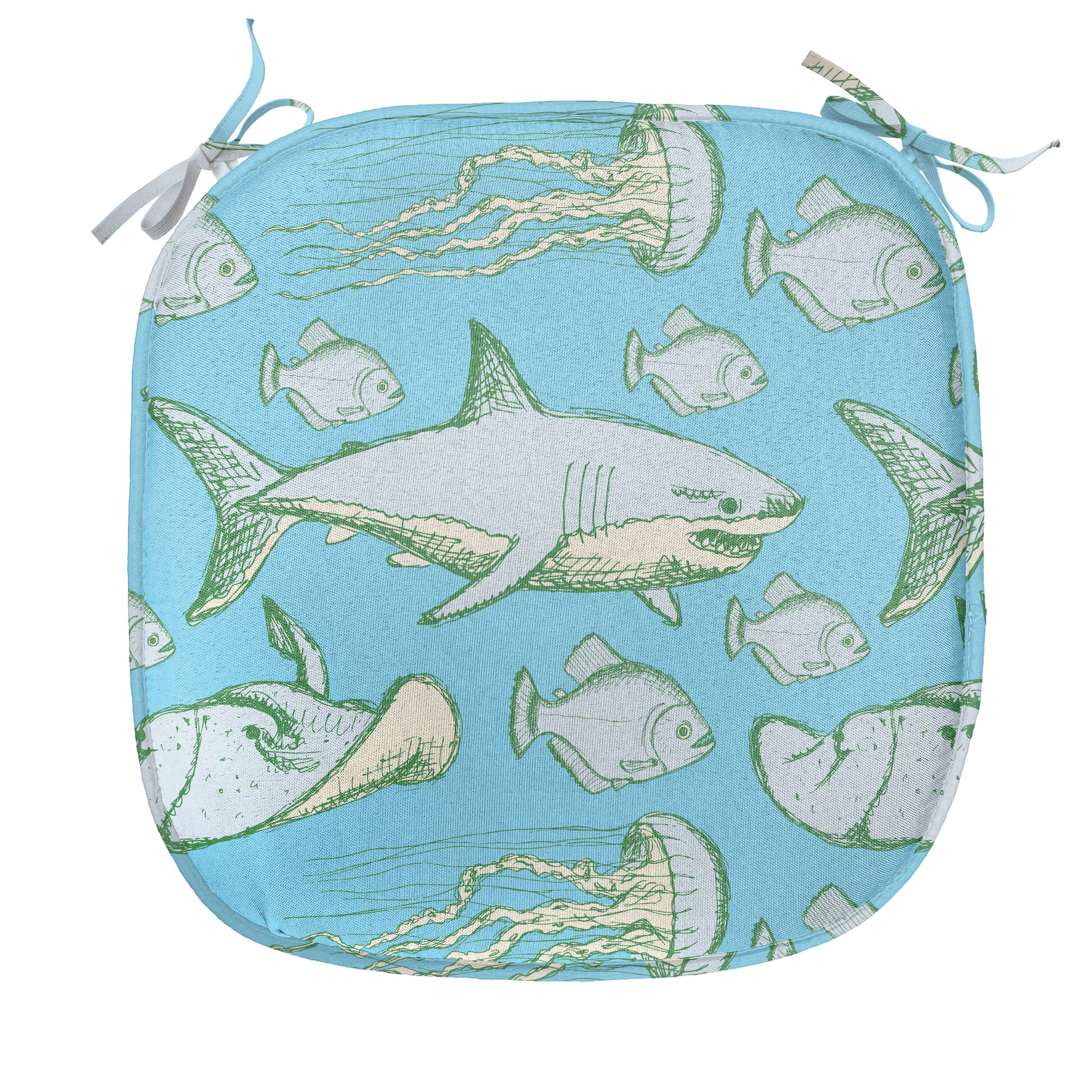 mit Sea Küchensitze, Kissen für Abakuhaus Vintage Hai wasserfestes Dekoratives Riemen Stuhlkissen Creatures