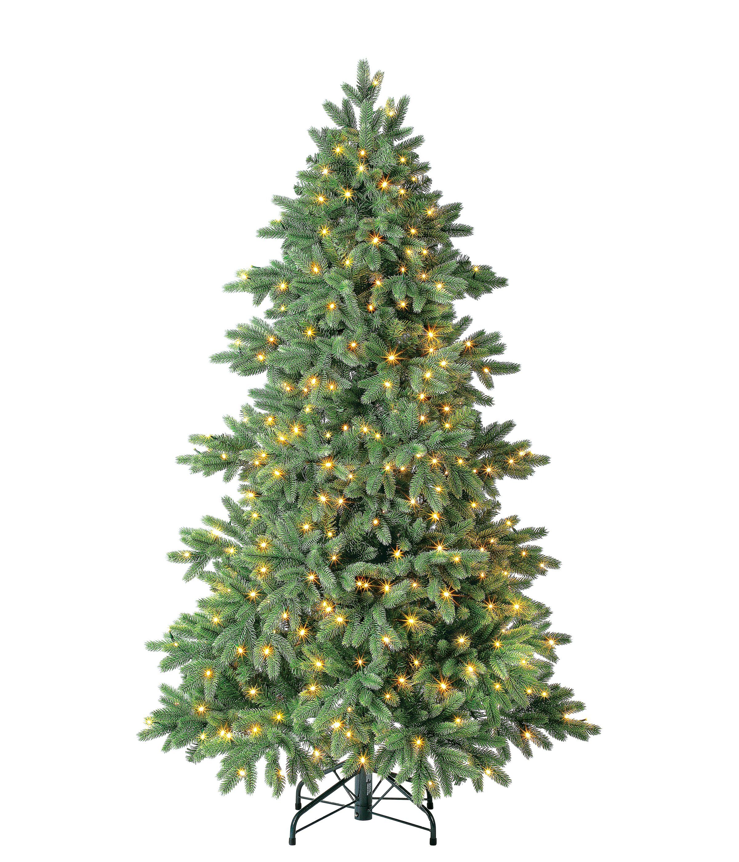 Dehner Künstlicher Weihnachtsbaum Tanne Lyra m. LED/Ständer/Fernbedienung, 180 cm, hochwertiger künstlicher Christbaum mit LED Beleuchtung