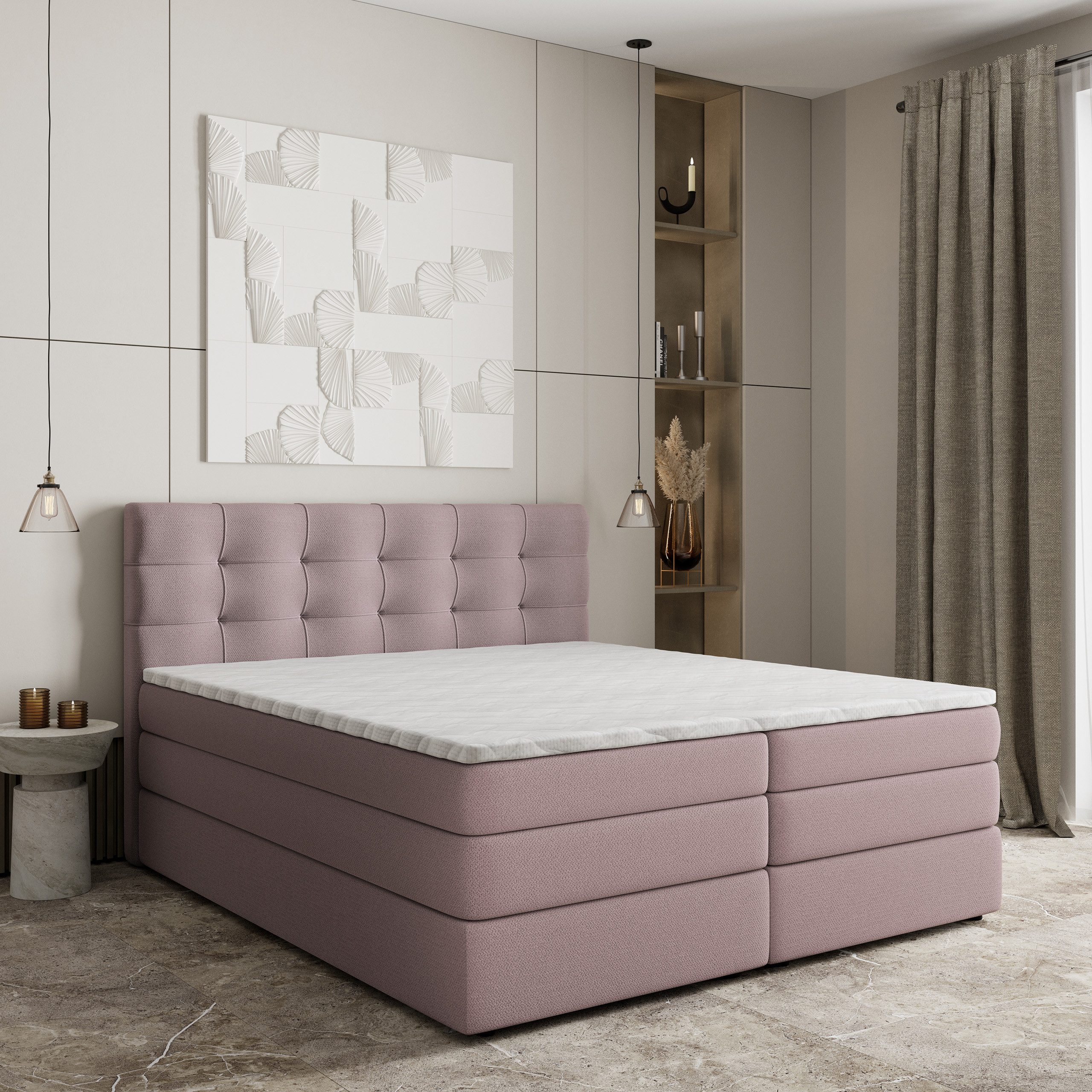 Masseno Boxspringbett AREZI 180x200 cm mit Bonell Matratze und Topper, Doppelbett, Polsterbett mit Kopfteil, Boxspringbett