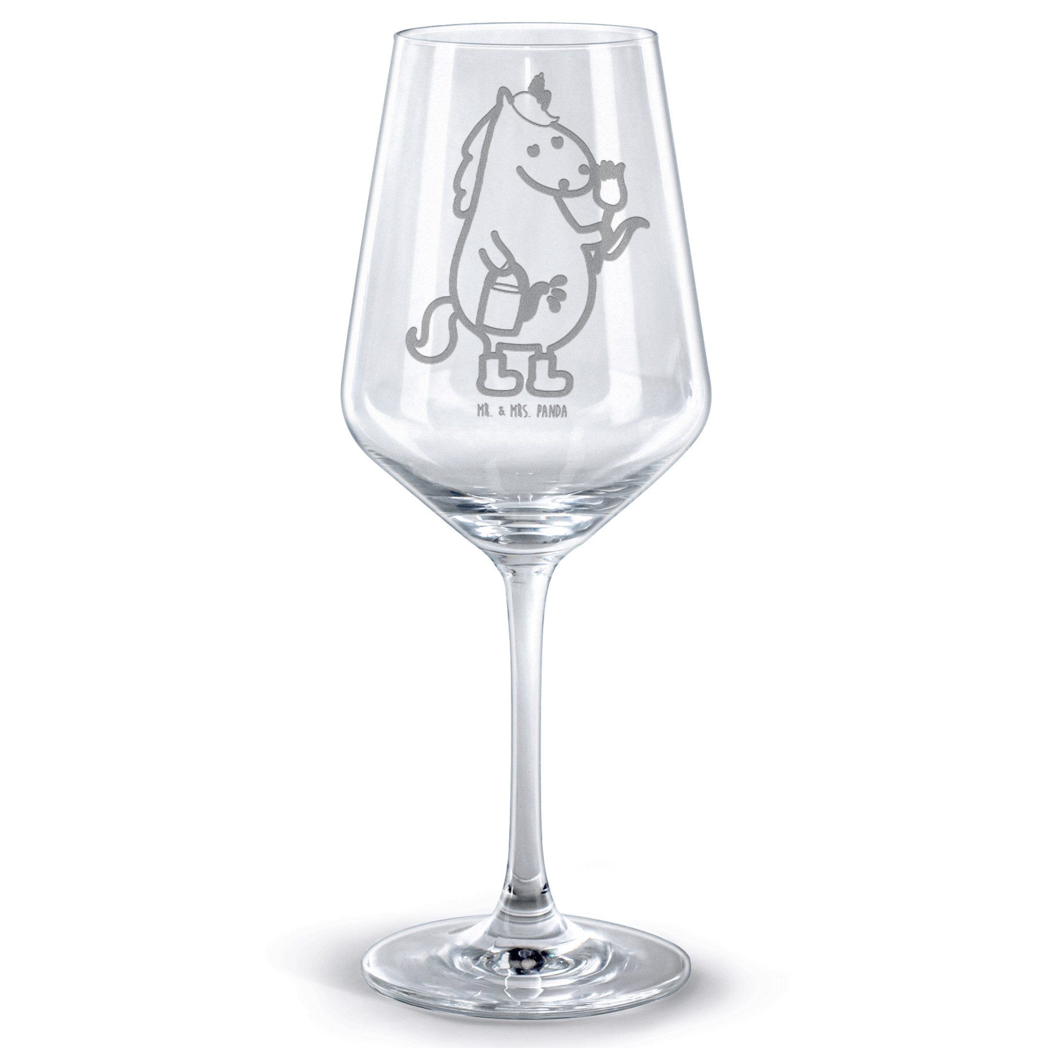 Mr. & Mrs. Panda Rotweinglas Einhorn Gärtner - Transparent - Geschenk, Einhörner, Rotweinglas, Ges, Premium Glas, Feine Lasergravur