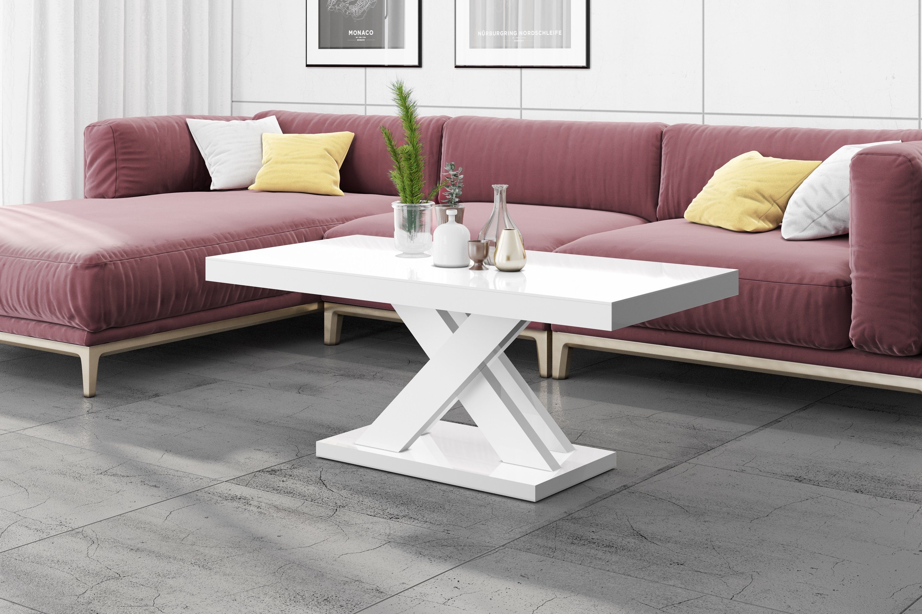 designimpex Tisch Weiß Hochglanz Design Couchtisch Highgloss XLU-888 Wohnzimmertisch