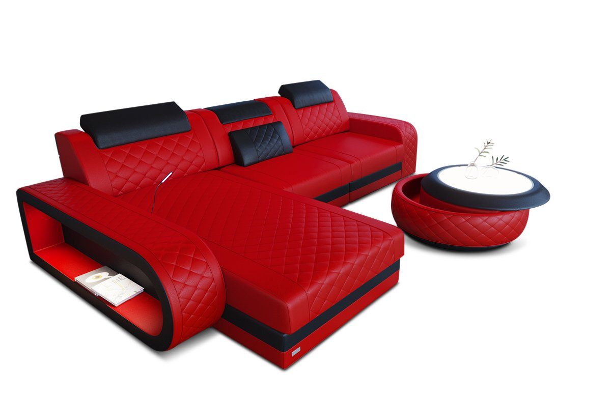 Sofa Dreams Ecksofa Ledersofa Berlin L Form Mini Couch mit LED, Designersofa, Sofa aus Eigenproduktion