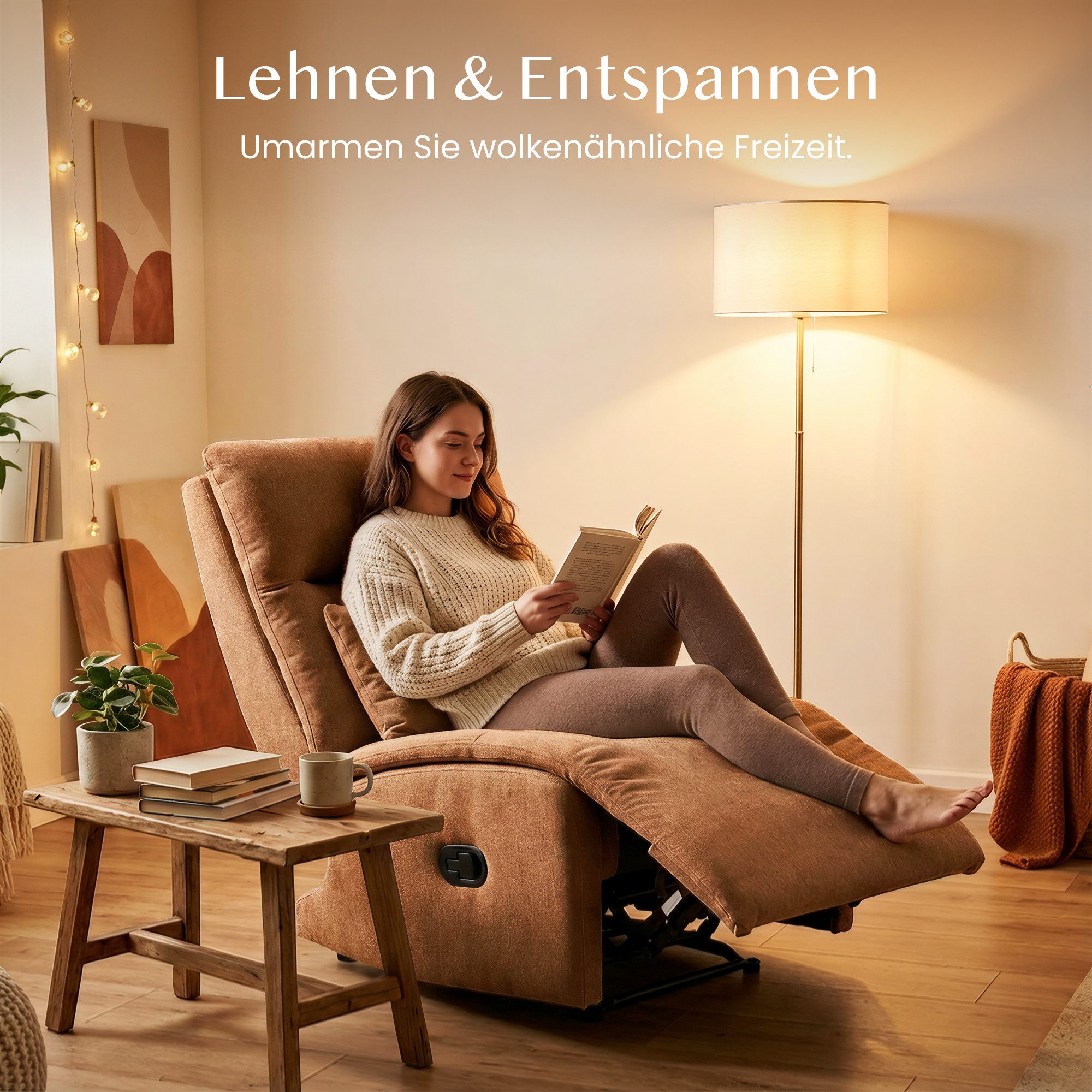 FLEXISPOT Loungesessel Cradle, Relaxsessel, Liegesessel, Schaukelstuhl mit Seitentaschen (Relaxsessel, Rockingsessel, mit 3-Fach Liegefunktion), Kissen & Seitentasche, ideal für Familie & Entspannung