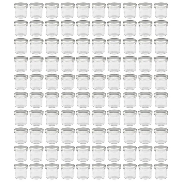 Wellgro Vorratsglas “Einmachgläser mit Schraubdeckel – 72 ml, 5,5 x 5,5 cm (xH), silberne Deckel, Einmachglas, Vorratsglas, Sturzglas, Gläser Made in Germany”, (100-tlg)