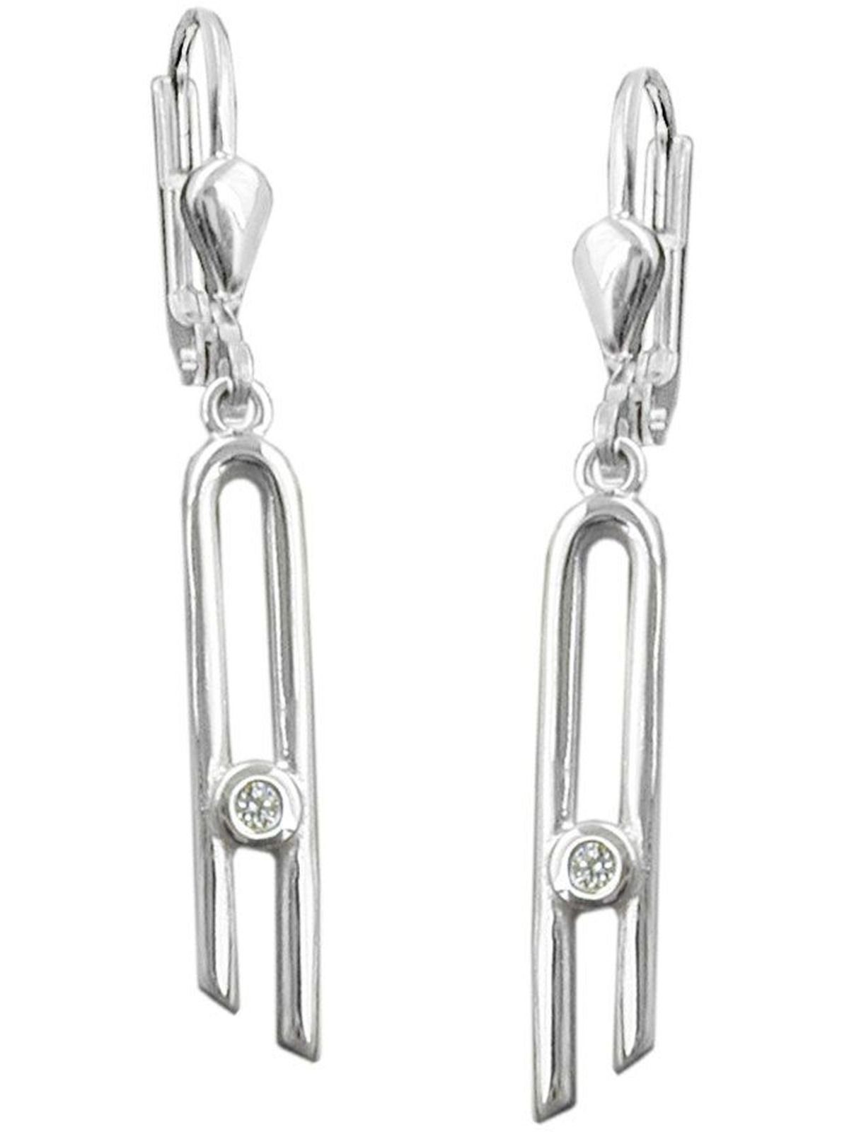 Gallay Paar Ohrhänger mit glänzend Ohrringe (1-tlg) Silber Ohrhänger schmal 925 Zirkonia 37x4mm