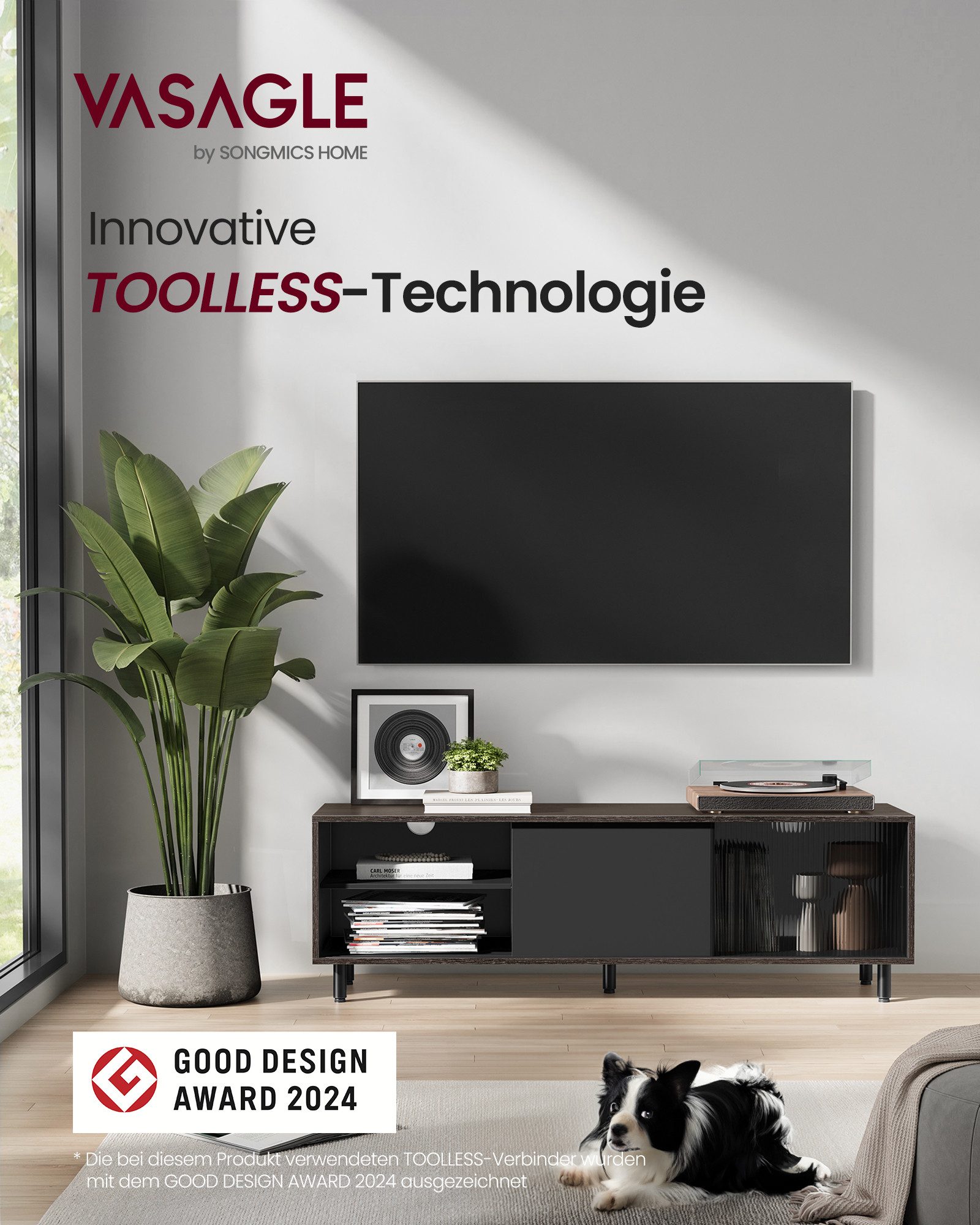 VASAGLE Lowboard Toolless-Technologie, Montage superschnell, TV-Schrank für TVs bis zu 60 Zoll
