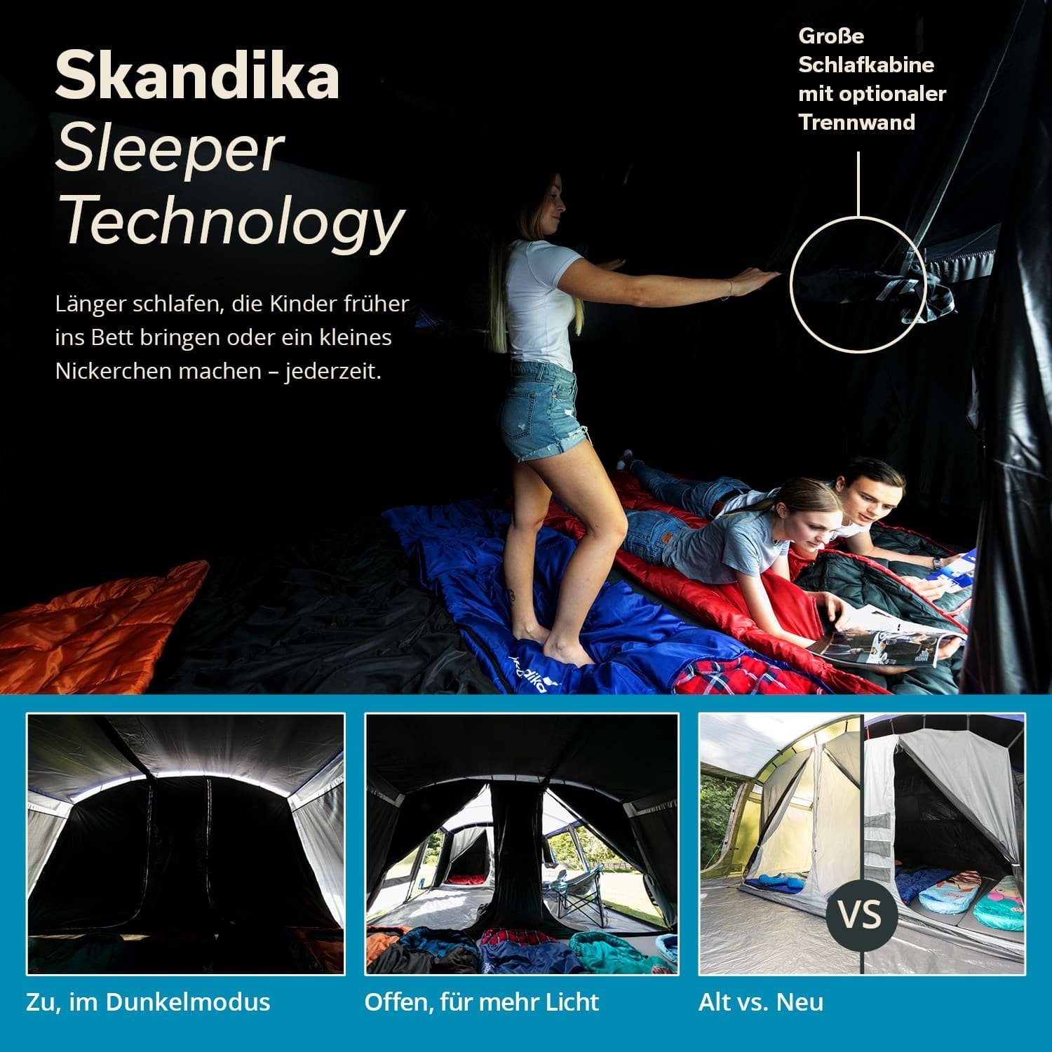 Skandika Tunnelzelt SKANDIKA Montana 10 und (grün), 5000 Sleeper mm mit Sleeper Zeltboden, Wassersäule eingenähtem Technologie Protect