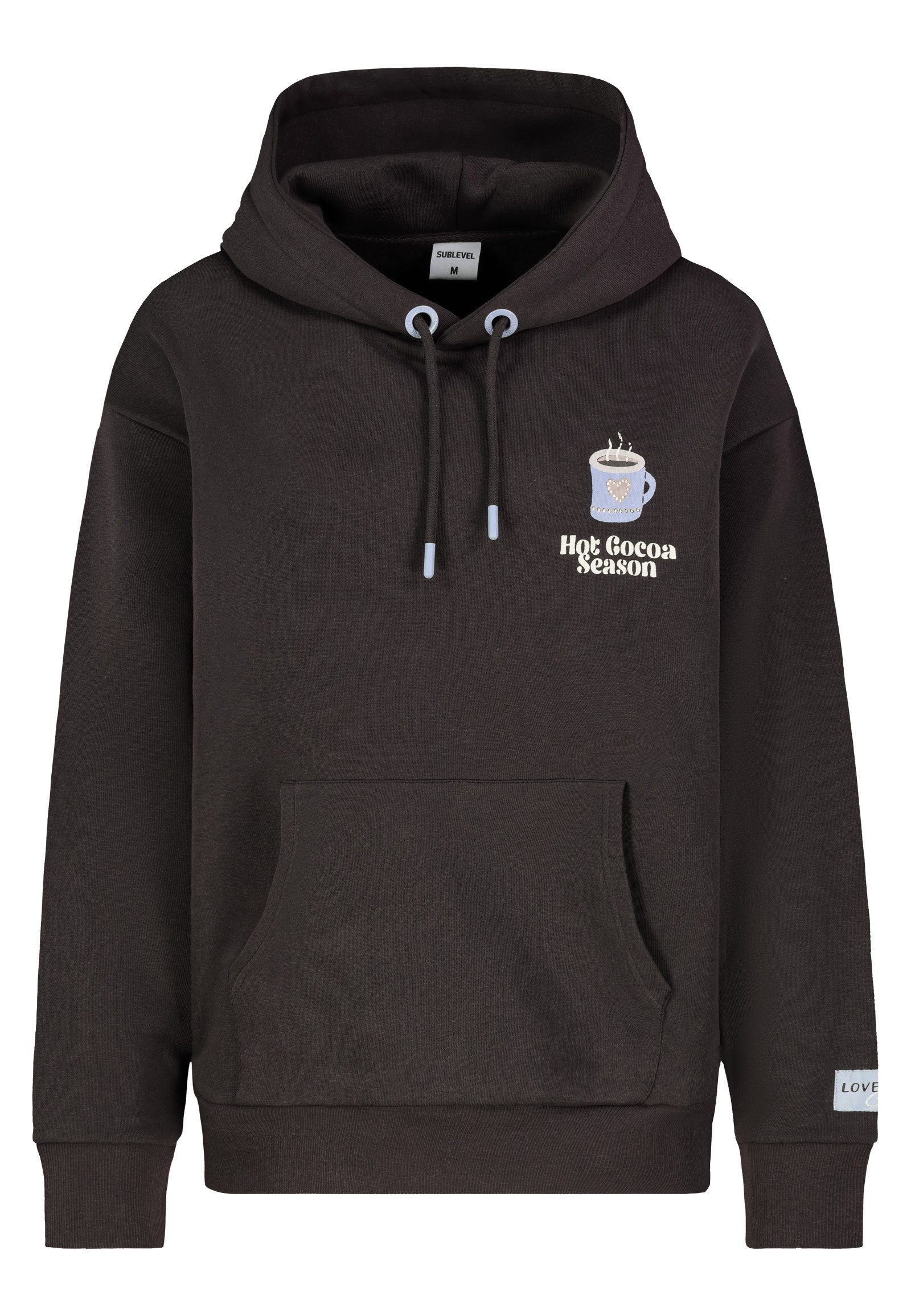 SUBLEVEL Hoodie Kaffee-Motivprint Elastikbündchen Kapuze für Damen (1-tlg) Rundhalsausschnitt, Grafikprint, Normale Passform, Kängurutasche