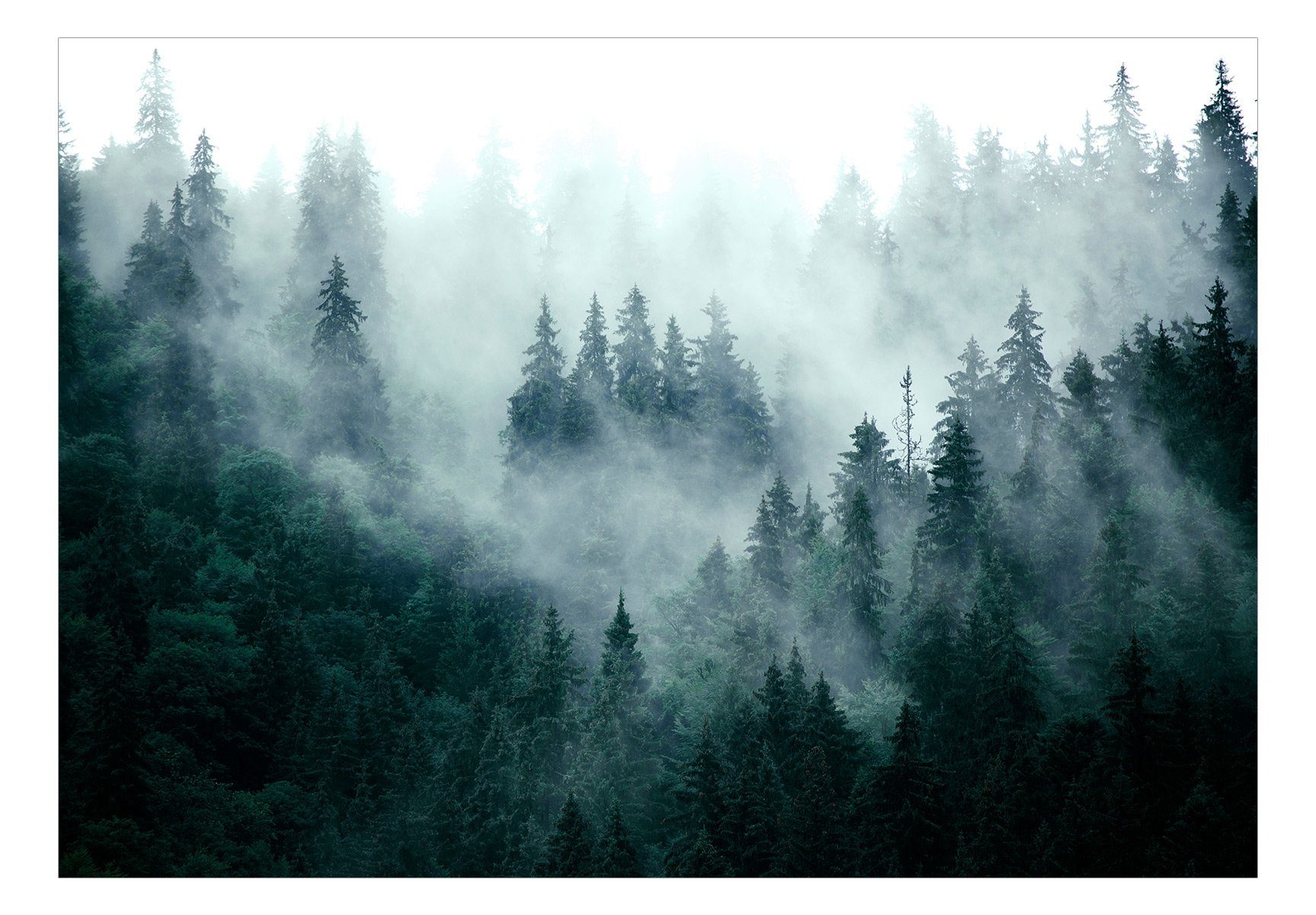 KUNSTLOFT Vliestapete Mountain 1x0.7 Green) halb-matt, m, Tapete Forest Design (Dark lichtbeständige