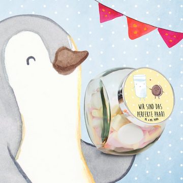 Mr. & Mrs. Panda Vorratsglas XL 2000ml Milch Keks - Gelb Pastell - Geschenk, lustige Sprüche, Süßi, Premium Glas, (1-tlg), Hochwertiger Druck
