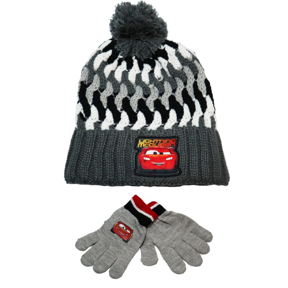 Disney Bommelmütze Disney Cars Lightning McQueen Kinder Wintermütze plus Handschuhe Gr. 52 bis 54
