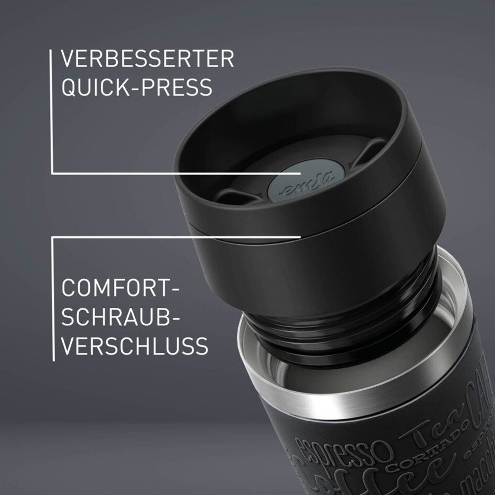 Emsa Thermobecher Travel Mug Classic, mit 360°-Trinköffnung, auslaufsicher, rutschfest, Edelstahl, Kunststoff, Silikon, 4h heiß, 8h kalt - 360 ml / 6h heiß, 12h kalt - 500 ml, 100% dicht