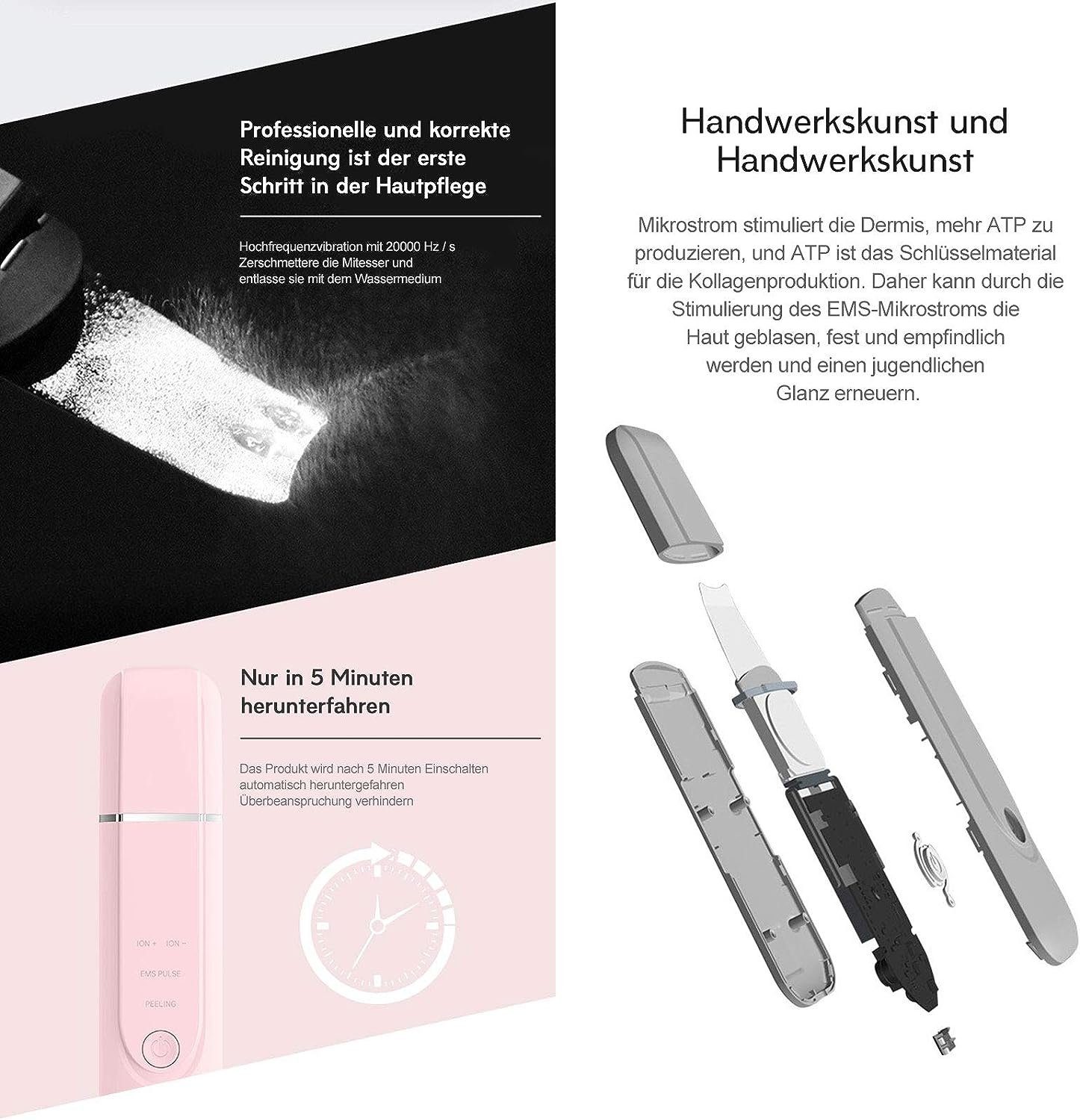 Hautreinigungsgerät, Mitesserentferner, Ionen Schwarz Massagegerät Diyarts Hautreiniger Gesicht Facelifting IN für 4 1 Wiederaufladbar Peeling, Ultraschallpeelinggerät, Spatel