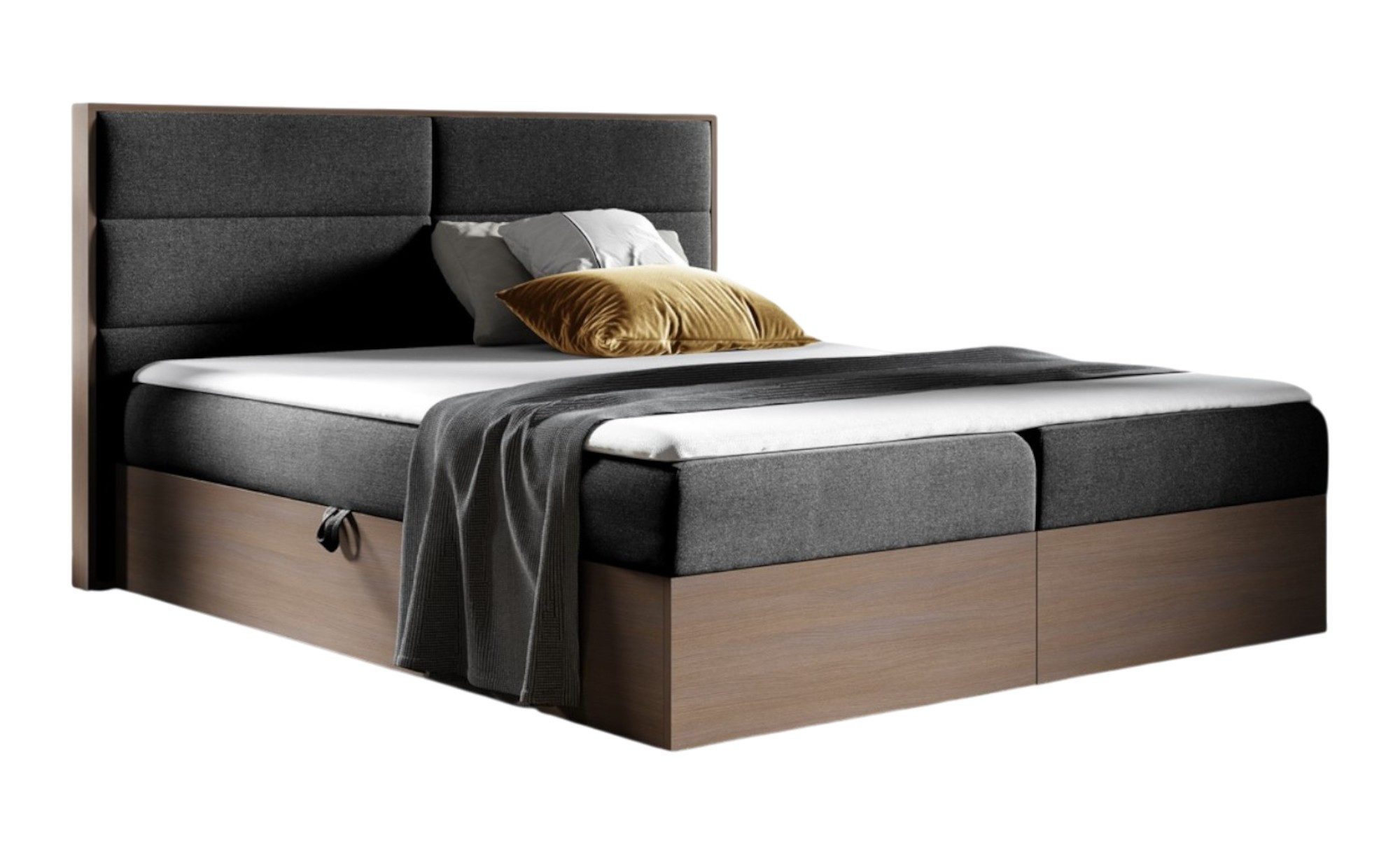 Fun Möbel Boxbett Schlafzimmerbett LAMBROS in Stoff u. Dunkle-Eiche-Optik (Gepolstertes Kopfteil, inkl. Kaltschaumtopper), Dunkle-Eiche-Optik