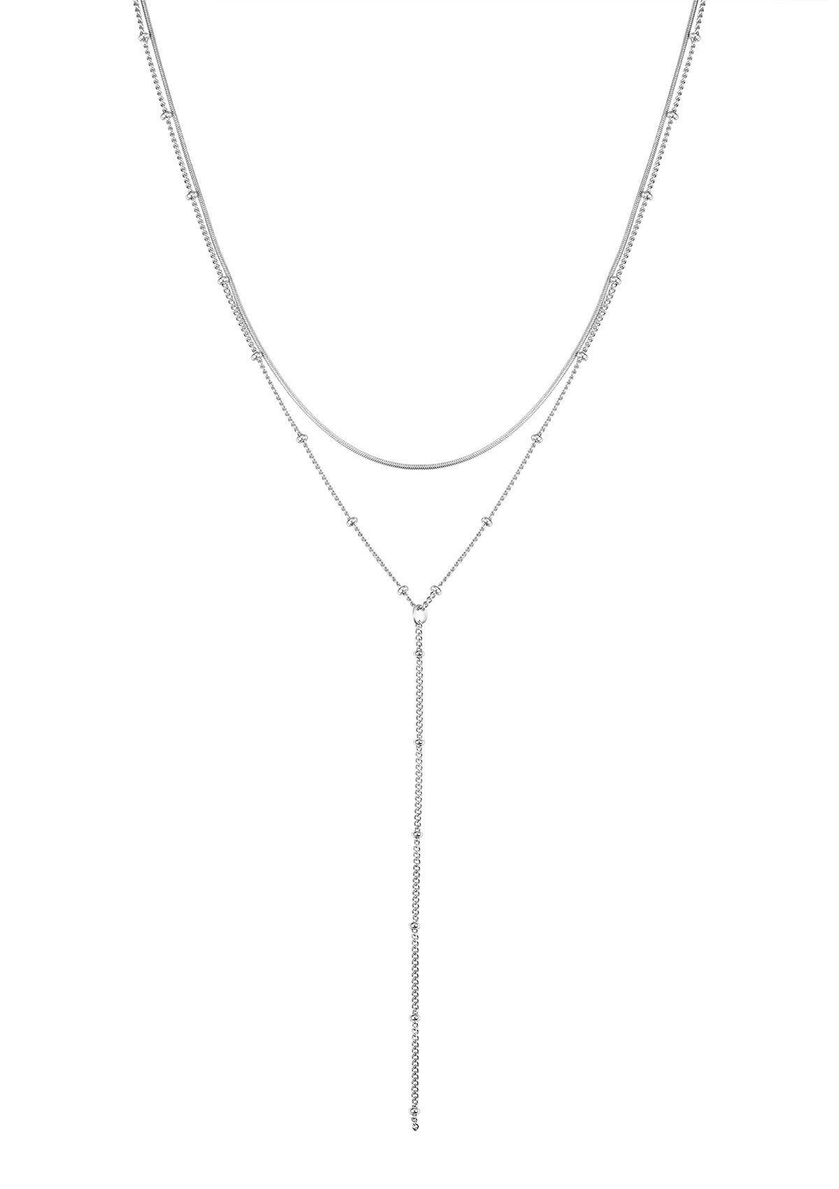 Hey Happiness Y-Kette Duo Erbsen & Schlangen Kette, wasserfest, Layer Damen Edelstahlkette 18K Roségold vergoldet