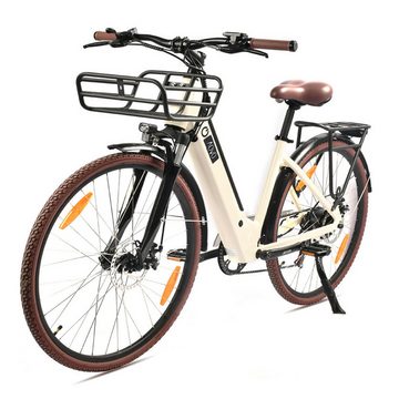 Docrooup E-Bike 28zoll e bike damen herren 36V/10Ah Li-lon akku,AOVO 700C citybike, 250W Heckmotor, (SHIMANO 6-Gang,16km/h,bis 55-65km, Tragfähigkeit 120kg), LED-Scheinwerfer, Frontkorb, Gepäckträger