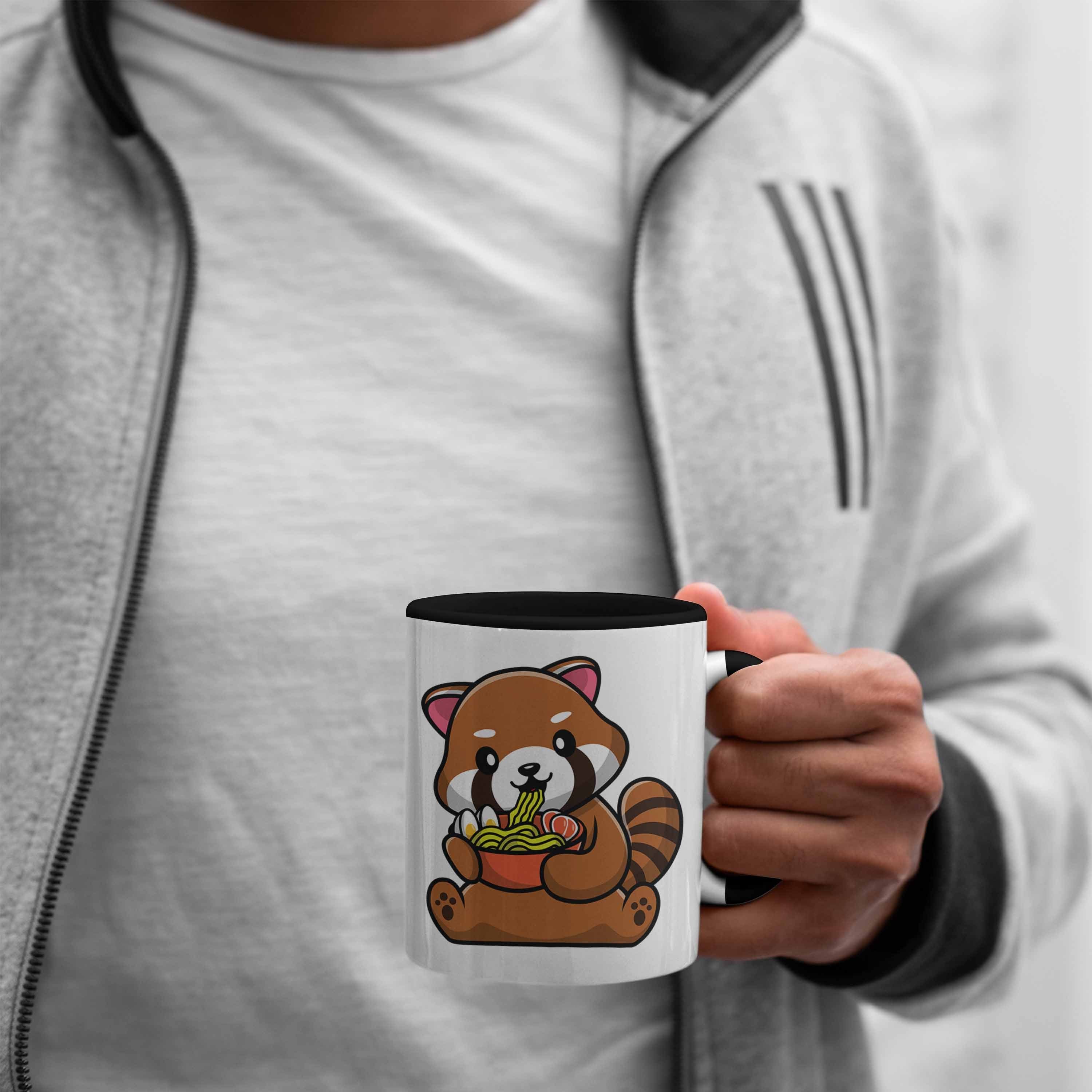 Lustige Tasse für Schwarz Kinder Mädchen Tasse Jungs Trendation Trendation Nudeln Grafik Roter Panda - Musik Ramen Geschenkidee