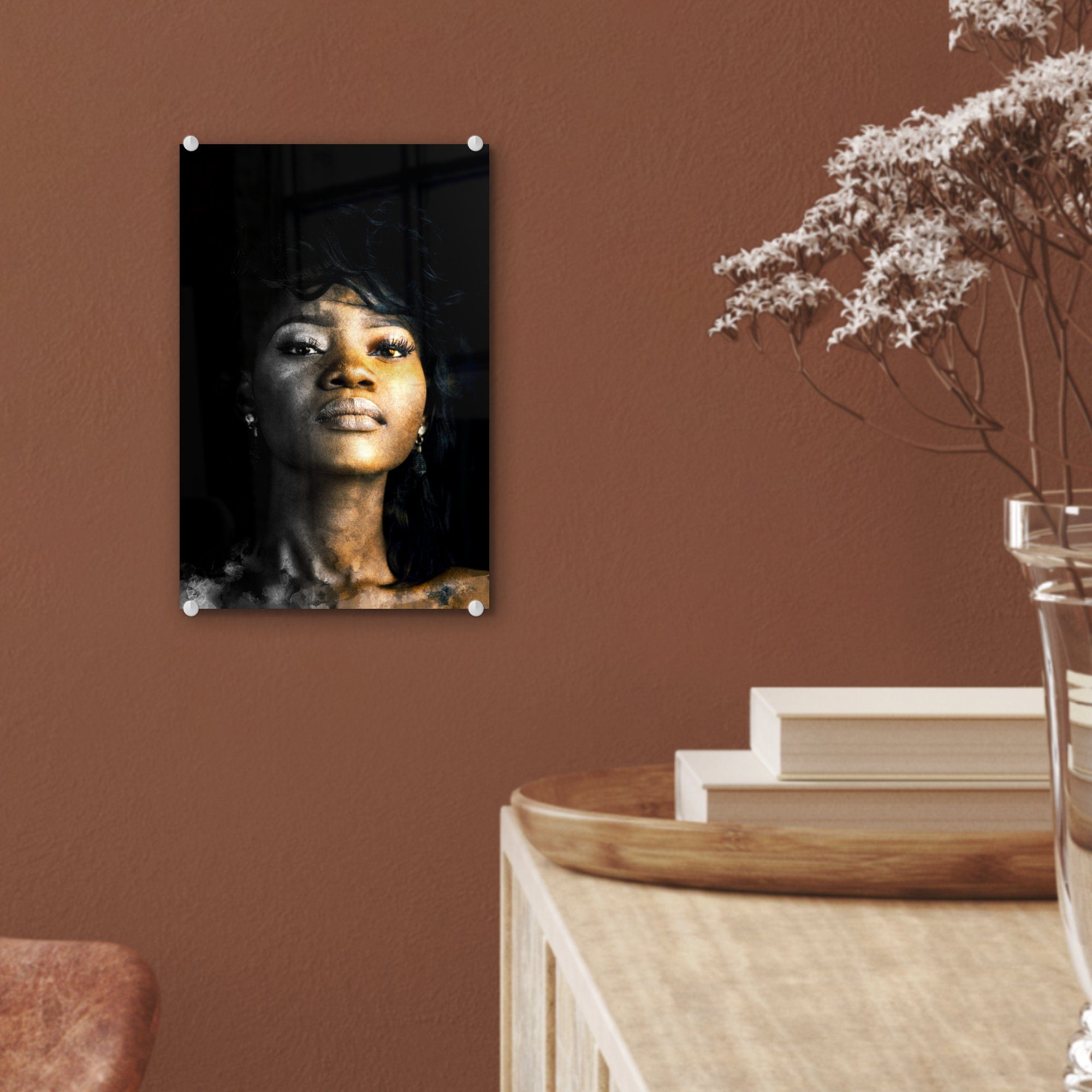 (1 Lehm Frau Foto Wandbild St), - MuchoWow - Farben, Glas - - Bilder auf auf - Glasbilder Wanddekoration Glas Acrylglasbild
