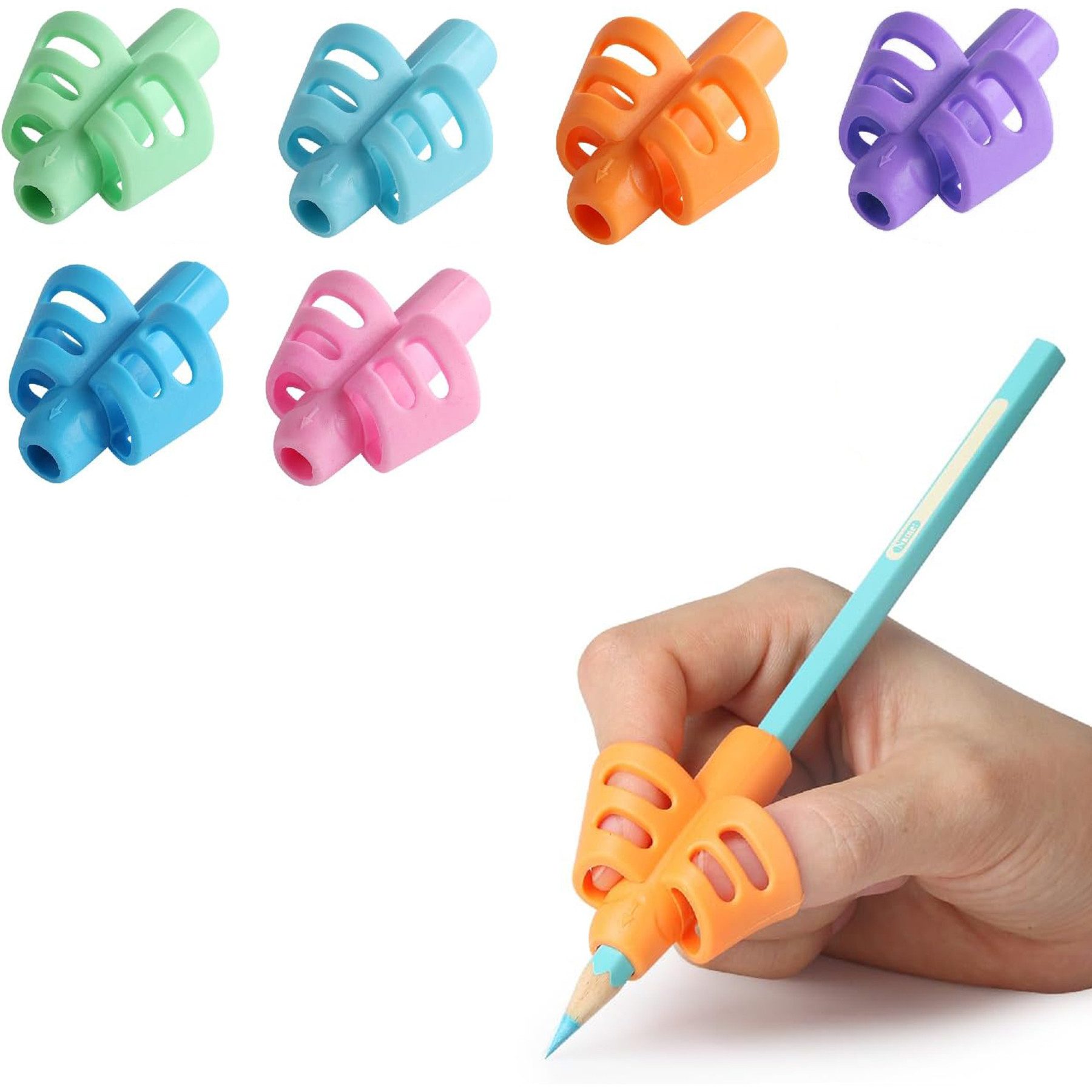 Mutig Bleistift Bleistiftgriffe für Kinder, 6 Stück ergonomische Schreibhilfe, (Schreibhaltungskorrektur, 6-tlg., rutschfester Stifthalter für Kleinkinder), Bleistiftgreifer für Vorschüler im Klassenzimmer