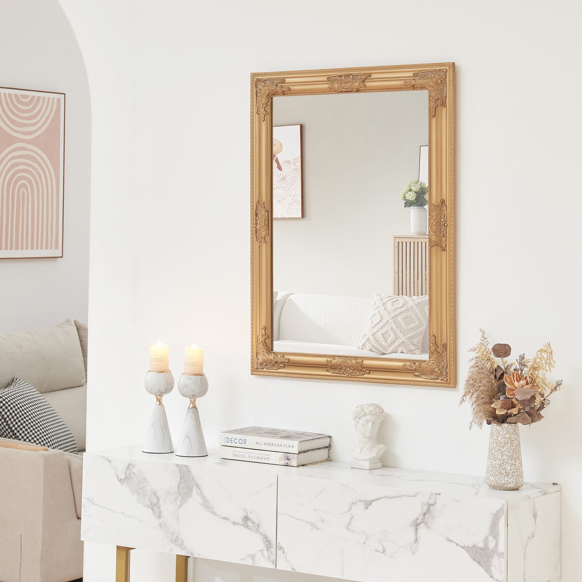 en.casa Wandspiegel, »Punkalaidun« im Barockstil 80x60 cm Goldfarben günstig online kaufen