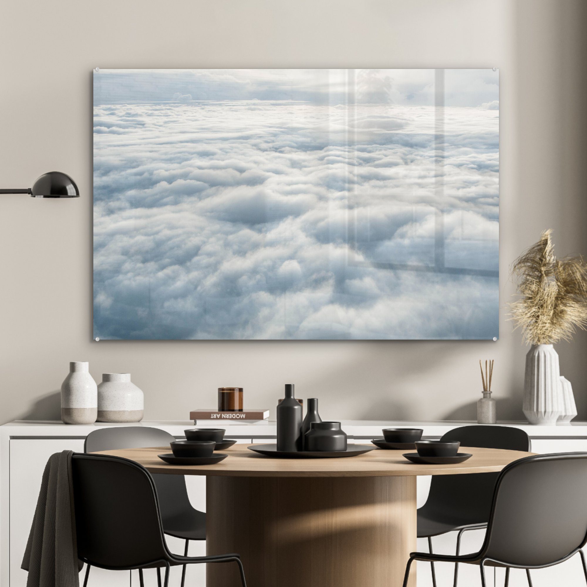 aus aufgenommen St), & Himmels, bewölkten Acrylglasbild MuchoWow (1 Flugzeug, Acrylglasbilder Bild eines Schlafzimmer einem Wohnzimmer