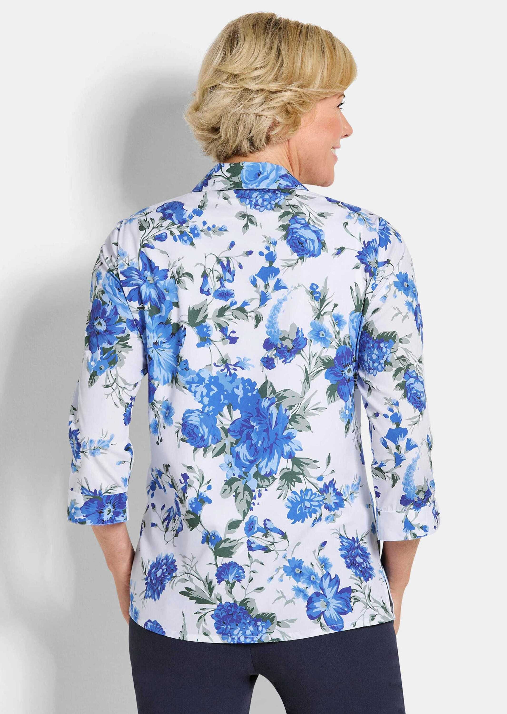 GOLDNER Klassische Bluse Hemdbluse mit Spitzenshirt Blusenshirt mit Hemdkragen, Knopfleiste, 3/4-Arm und Jersey-Top