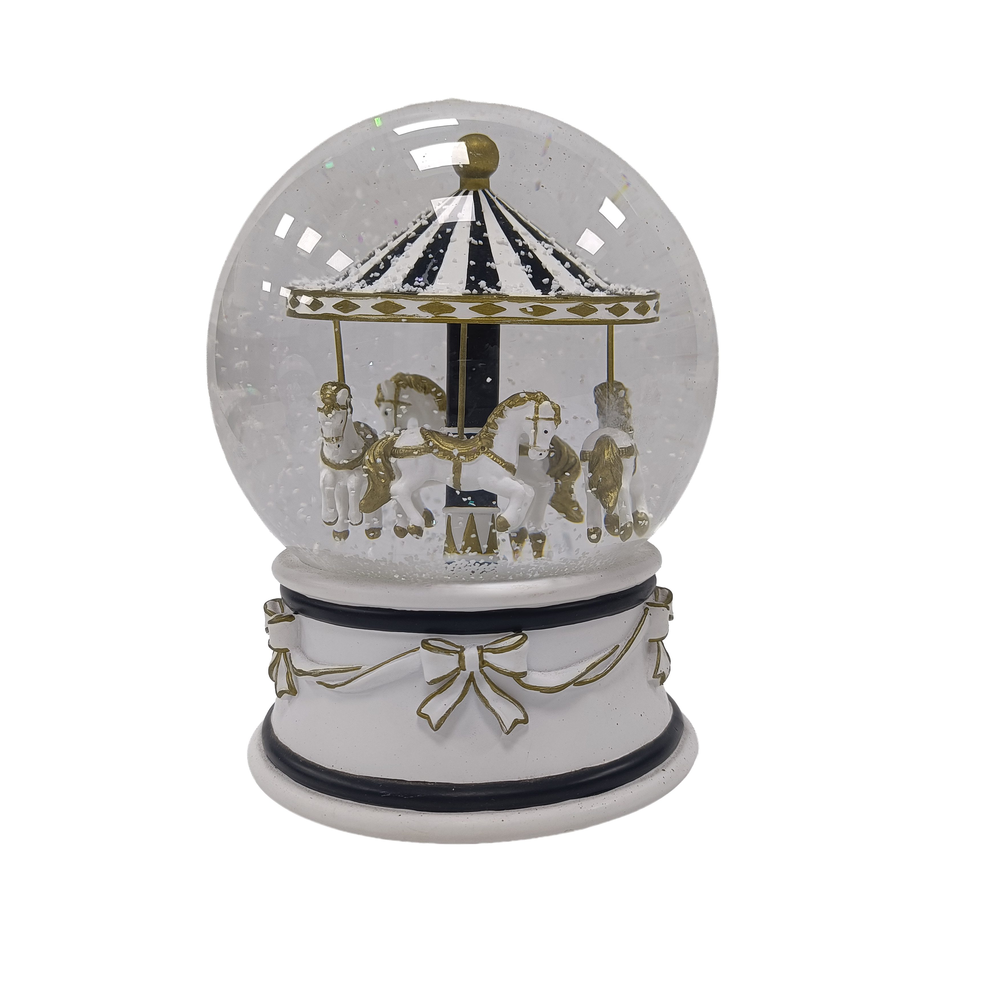 Musicboxworld Spieluhr Schwarz-weißer Karussell-Globus 120 mm mit Musik