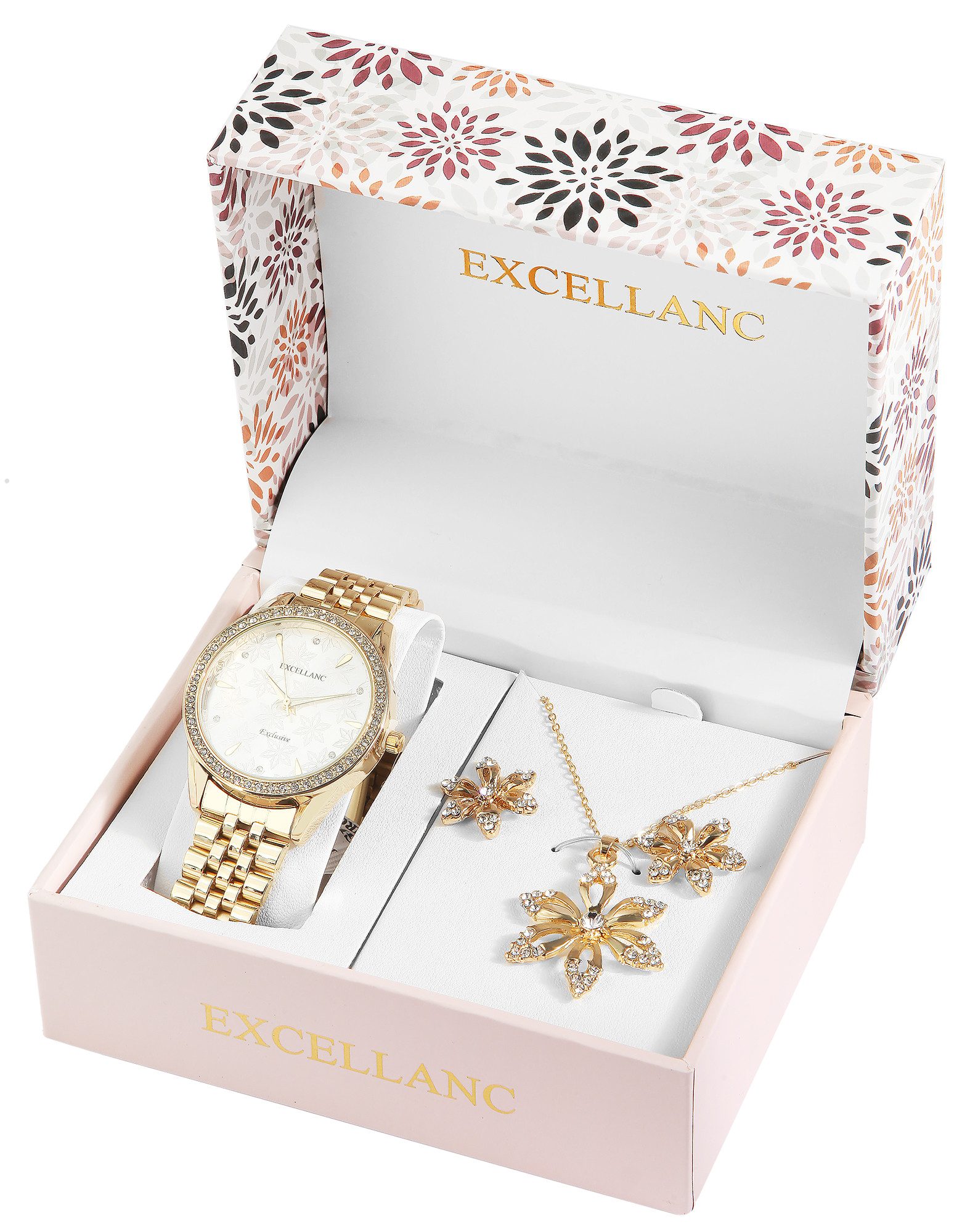 Schmuckset 1800233 Excellanc Geschenkset mit Damenarmbanduhr, Halskette und