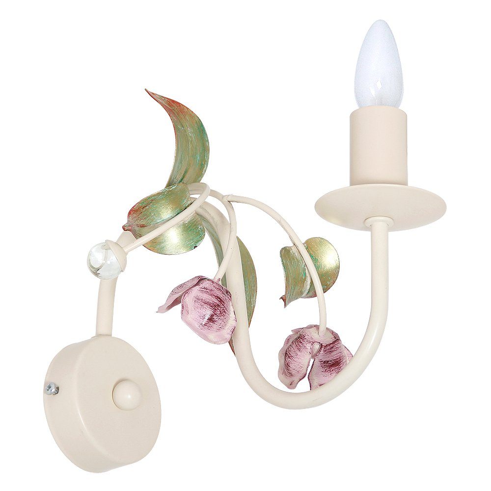 Wandlampe Leuchtmittel, Schirm Wandleuchte Licht-Erlebnisse ohne Weiß Romantisch in ROSE, Rosa Floral Glas