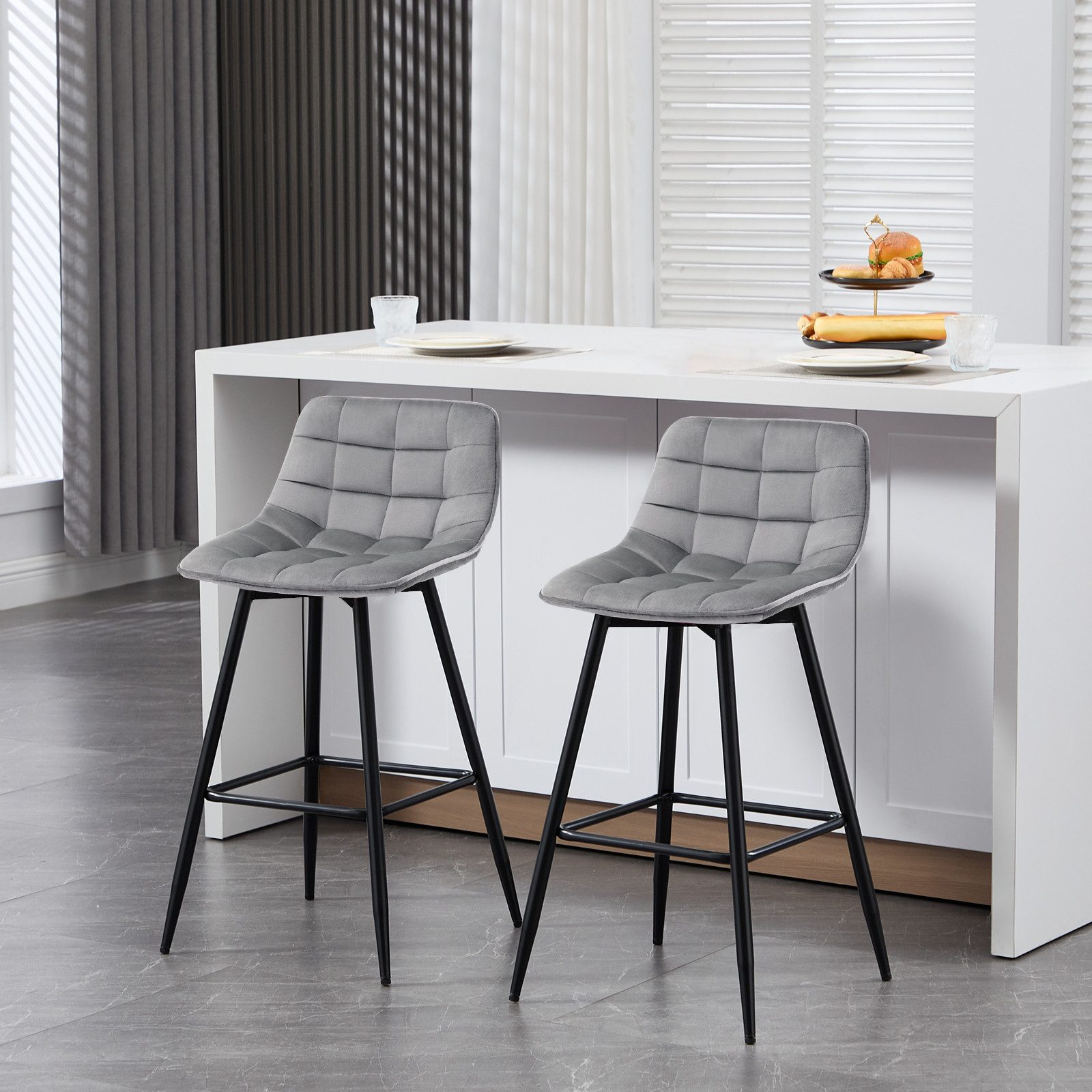 Woltu Barhocker (2 St), Barstuhl mit Rückenlehne und Fußstütze Samt Metall günstig online kaufen