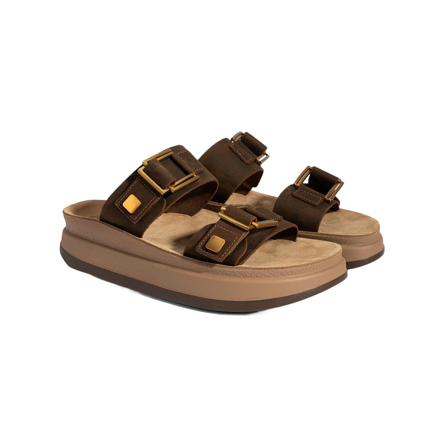 Desa DESA Damen-Keilsandalen aus Nubukleder mit Schnallendetail Mules