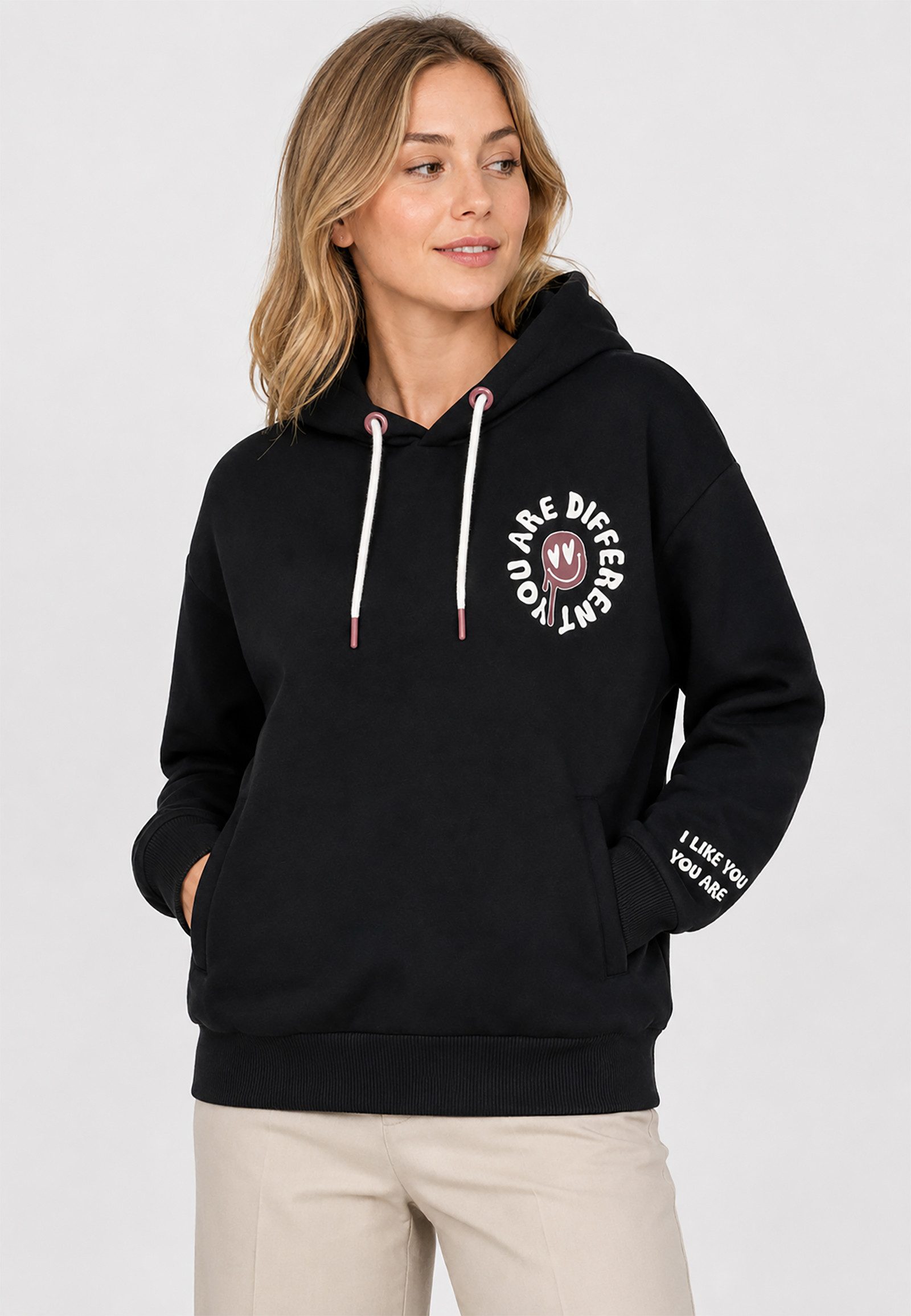 SUBLEVEL Hoodie Kängurutasche und bequeme Rippbündchen für Damen (1-tlg) Baumwolle Normal Fit Kapuze Langarm Einfarbig atmungsaktiv