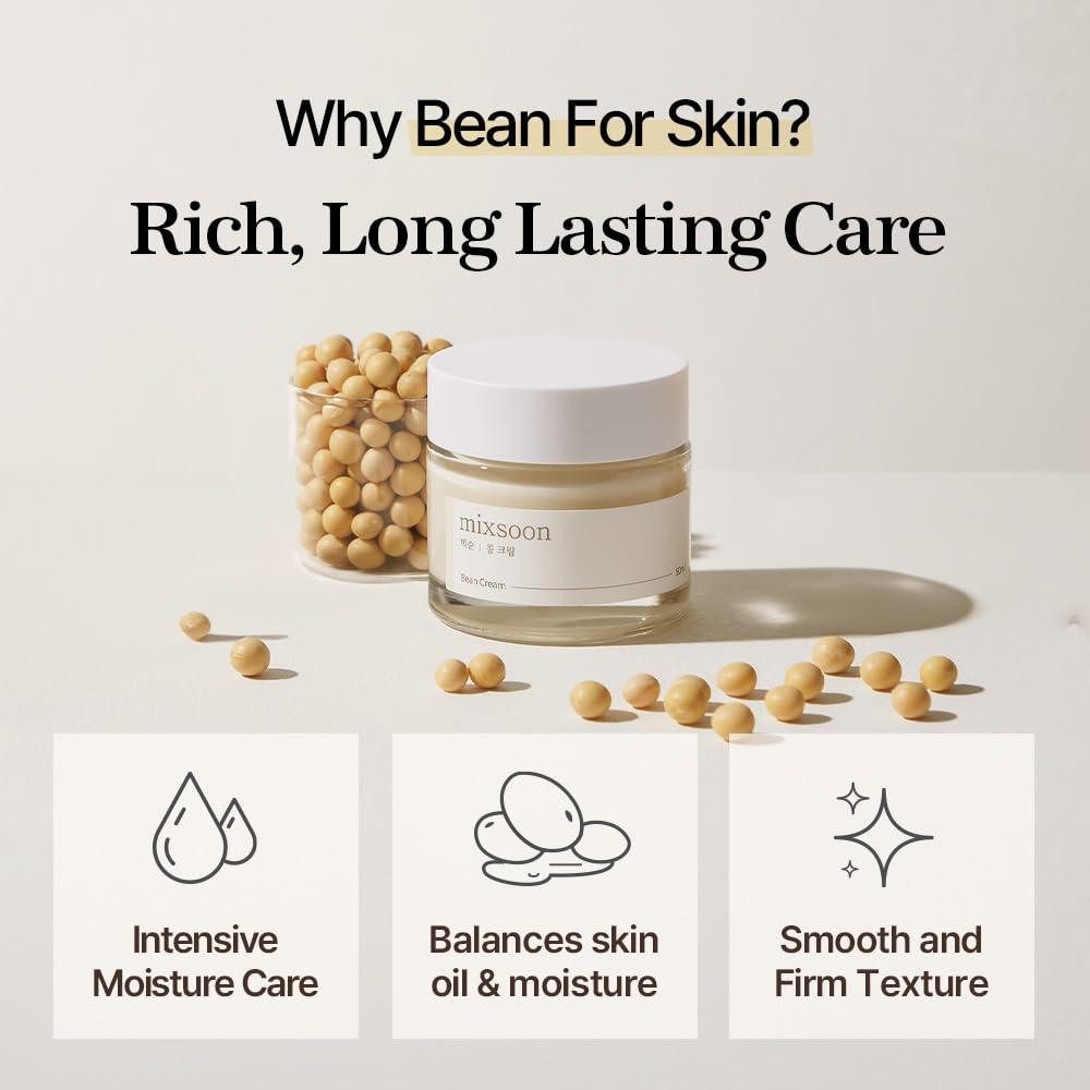 mixsoon Feuchtigkeitscreme Soja Ferment Creme - Sojabohnen-Gesichtscreme Bean Cream - Feuchtigkeitspflege - 50ml -, Tiefenwirksame Feuchtigkeit, Fermentierte Inhaltsstoffe, Ohne Parabene
